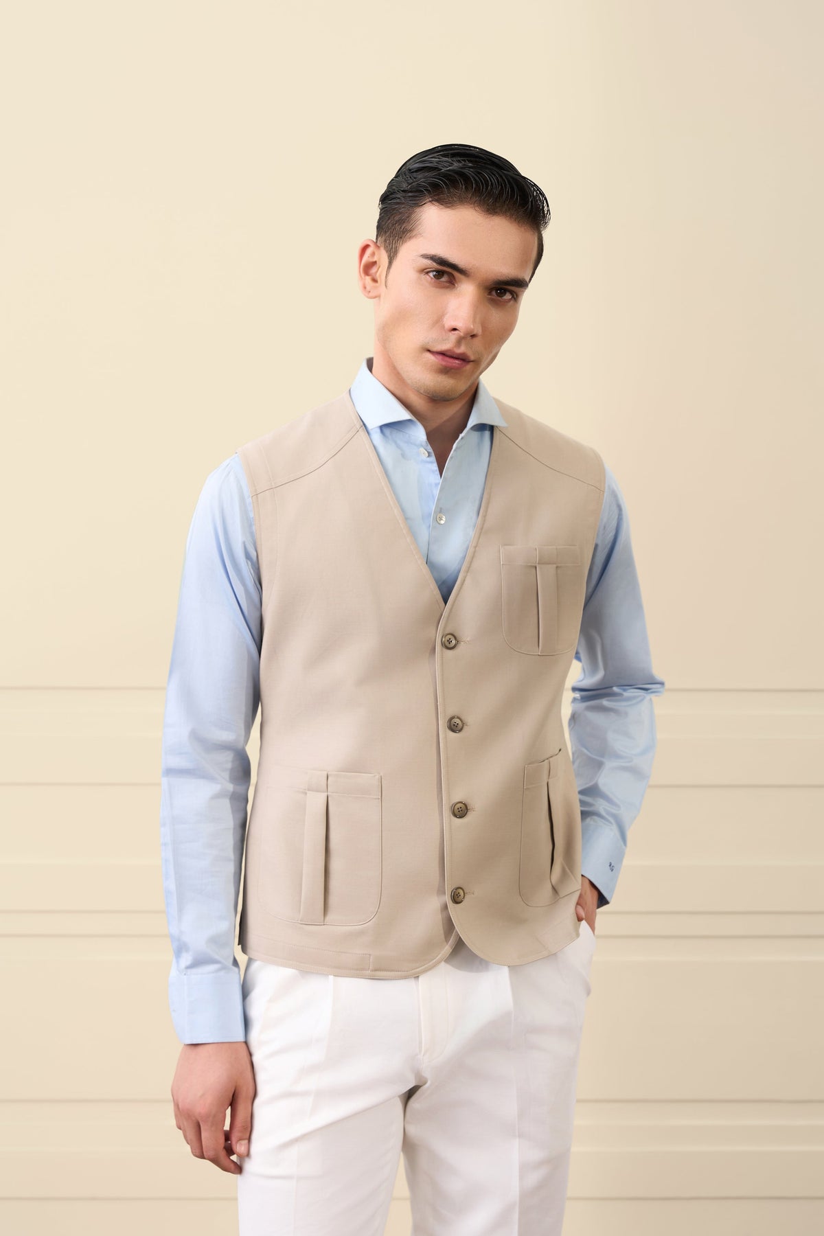 Sand Beige Cotton Vest Gargee