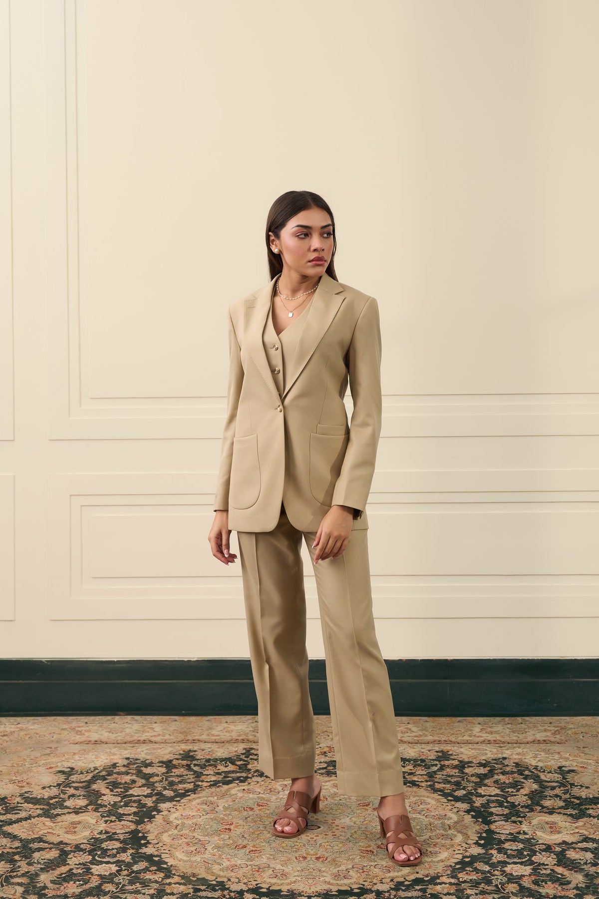 Sandstone Three-Piece Tailored Suit Gargee