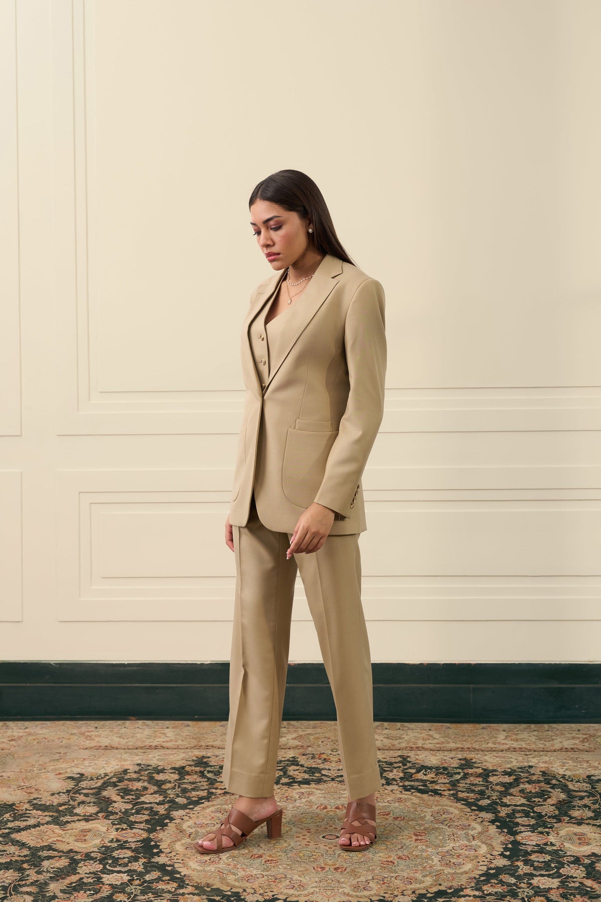 Sandstone Three-Piece Tailored Suit Gargee