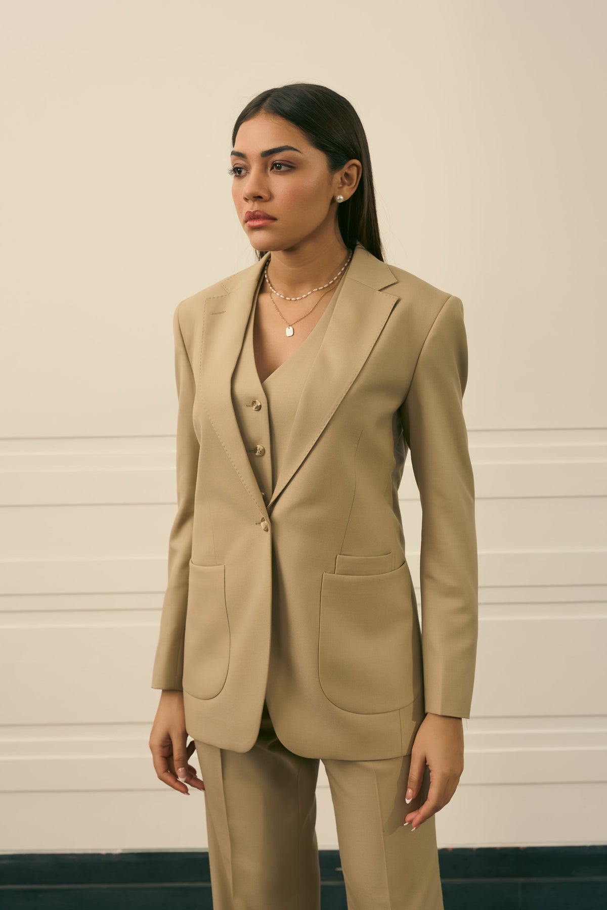 Sandstone Three-Piece Tailored Suit Gargee