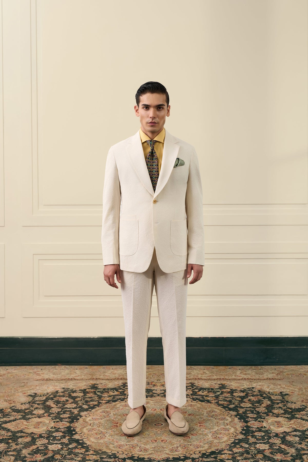 Ivory Seersucker Single-Breasted Suit Gargee