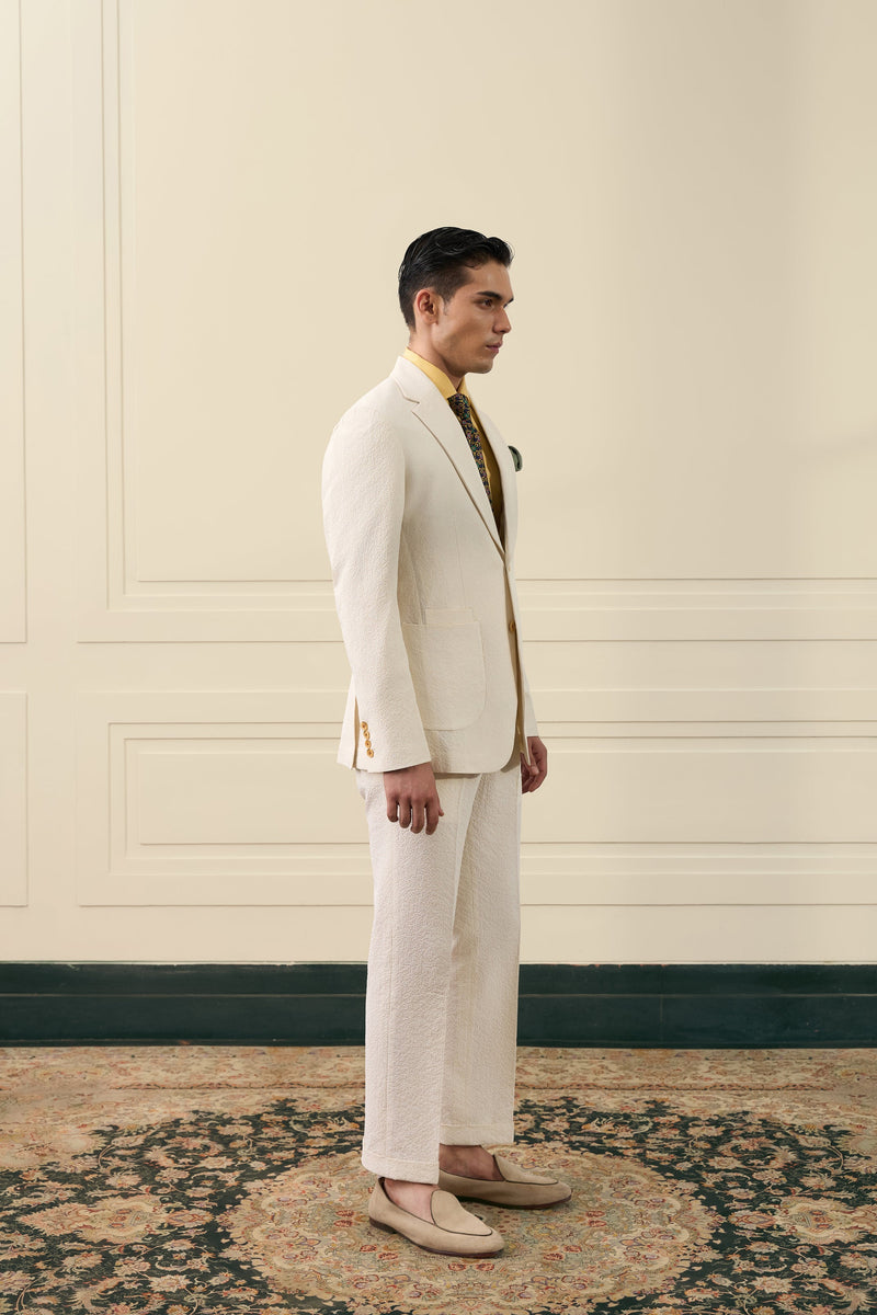 Ivory Seersucker Single-Breasted Suit Gargee