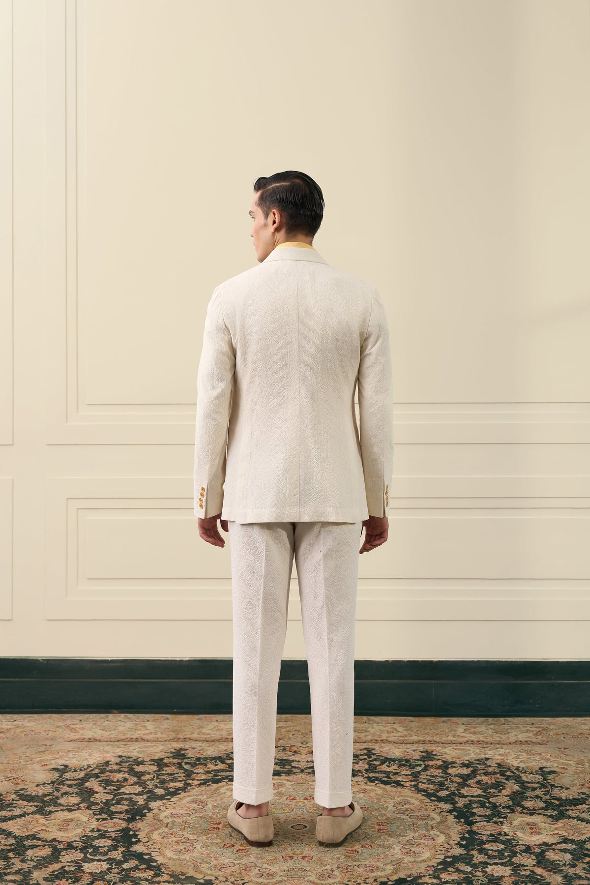 Ivory Seersucker Single-Breasted Suit Gargee