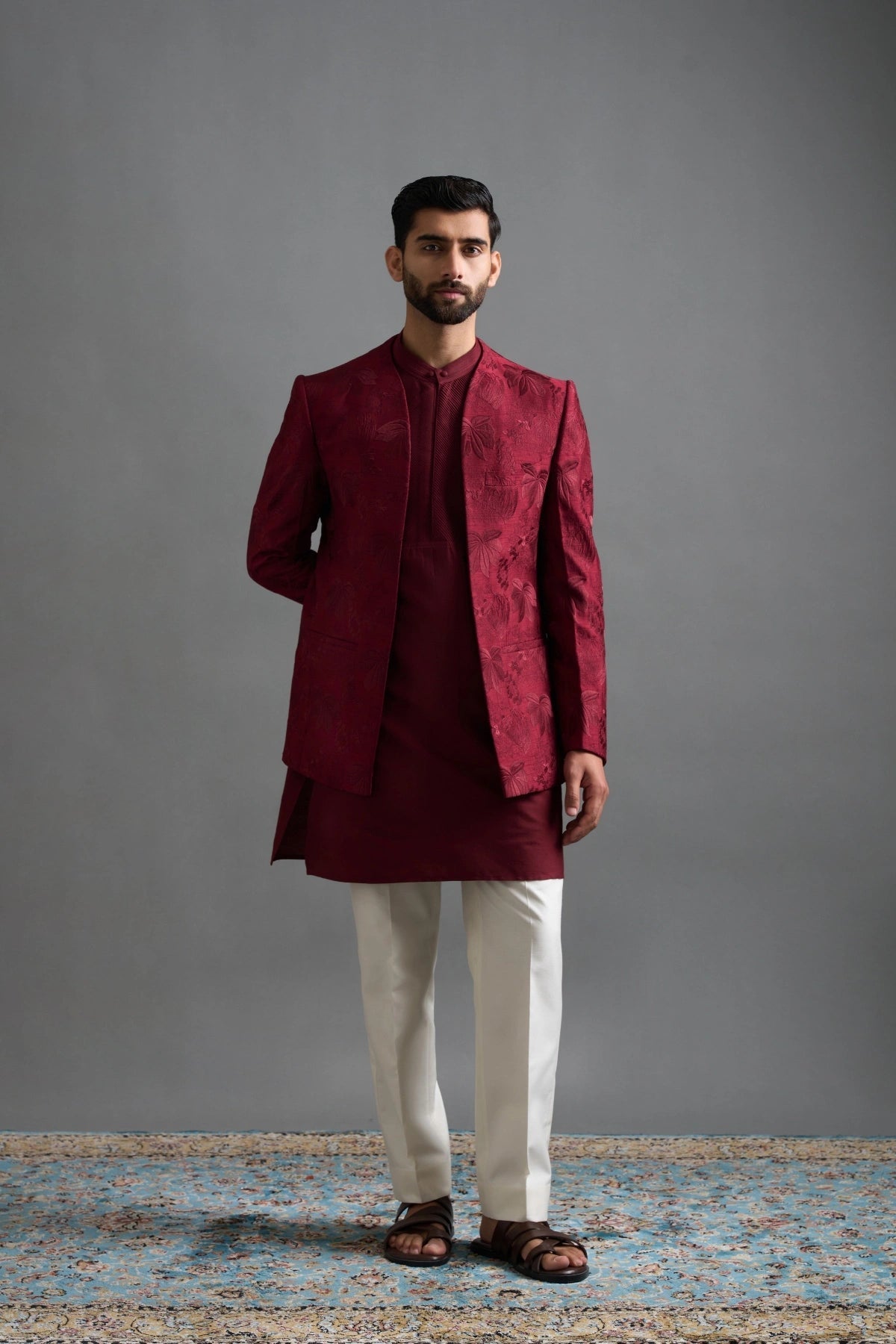 Gargee Designers Maroon Majesty Shrug Set Gargee