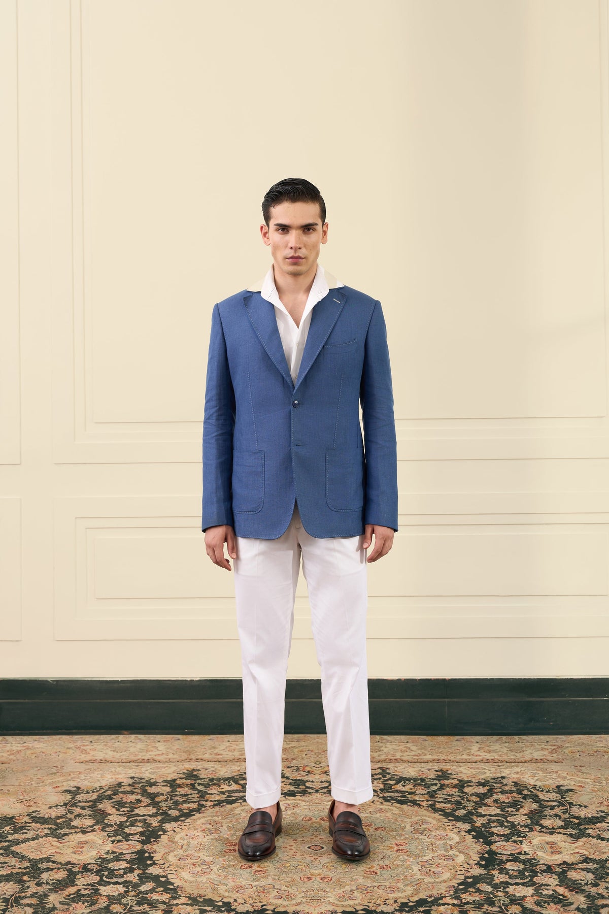 Azure Linen Relaxed Blazer Gargee