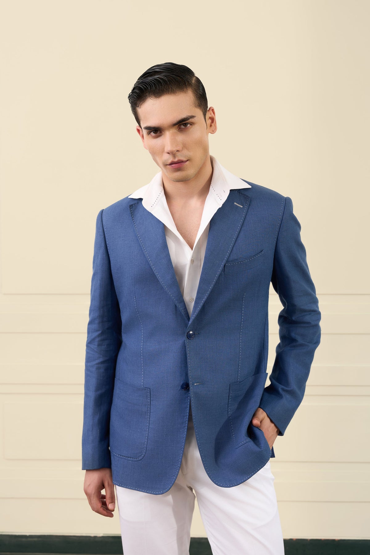 Azure Linen Relaxed Blazer Gargee