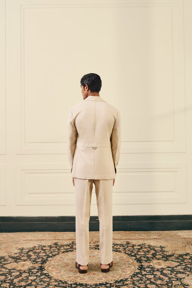 Beige Lycra Tailored Shacket Gargee