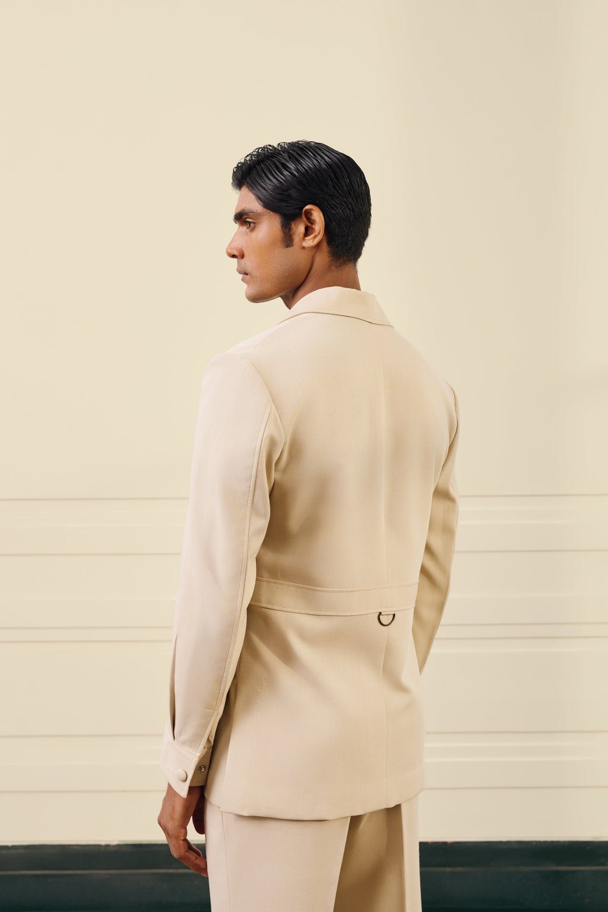 Beige Lycra Tailored Shacket Gargee