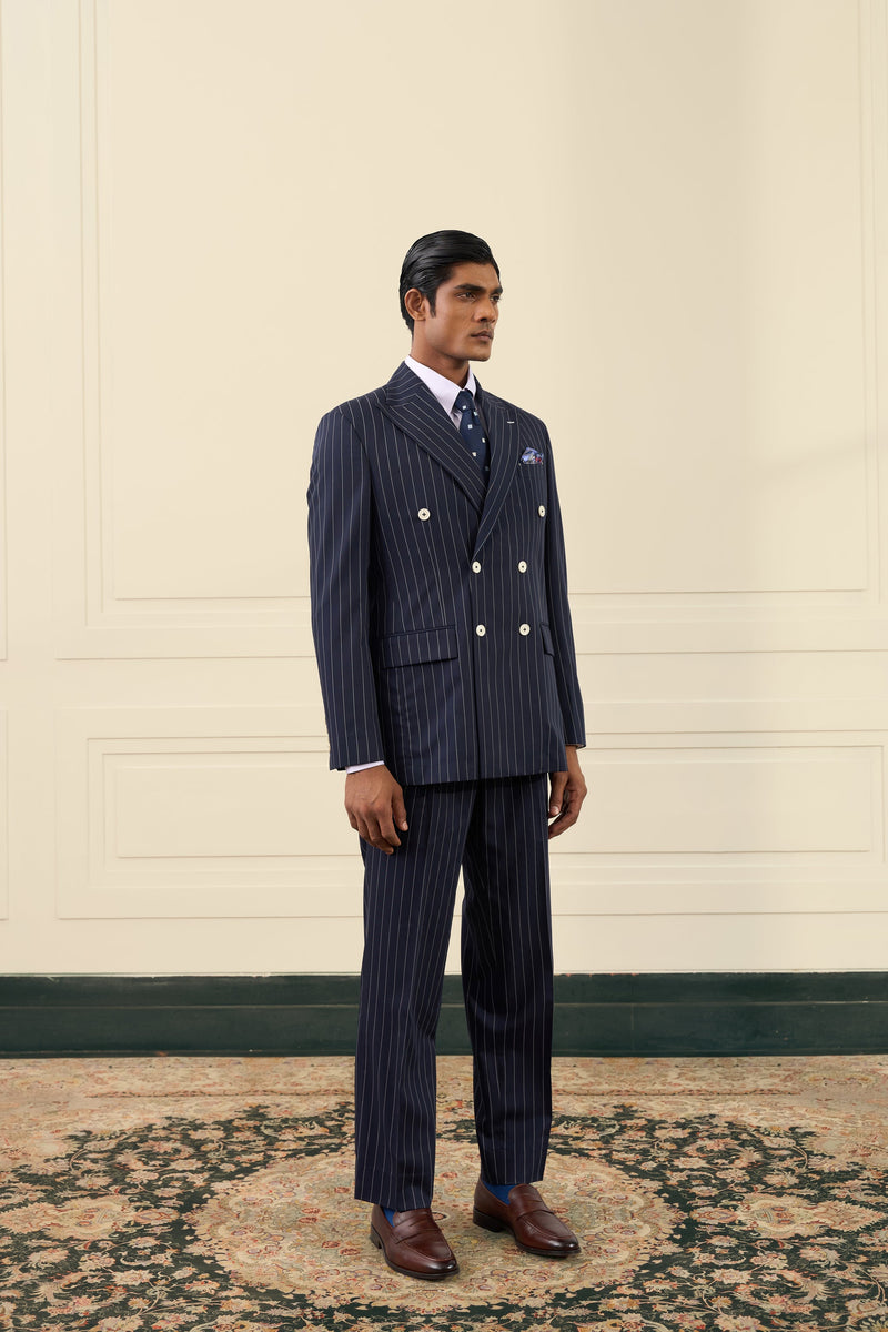 Navy Pinstripe Double-Breasted Suit Gargee