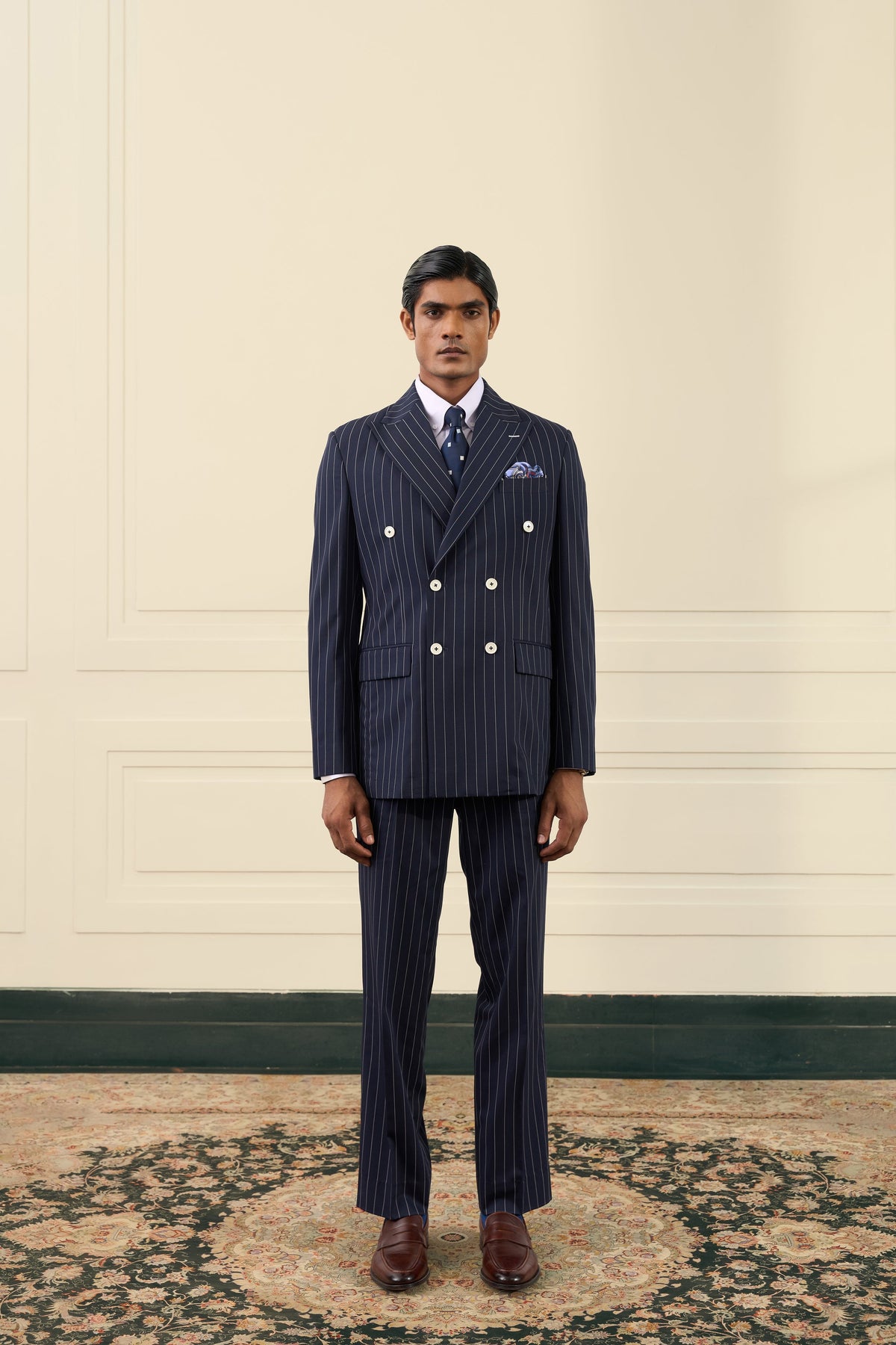 Navy Pinstripe Double-Breasted Suit Gargee