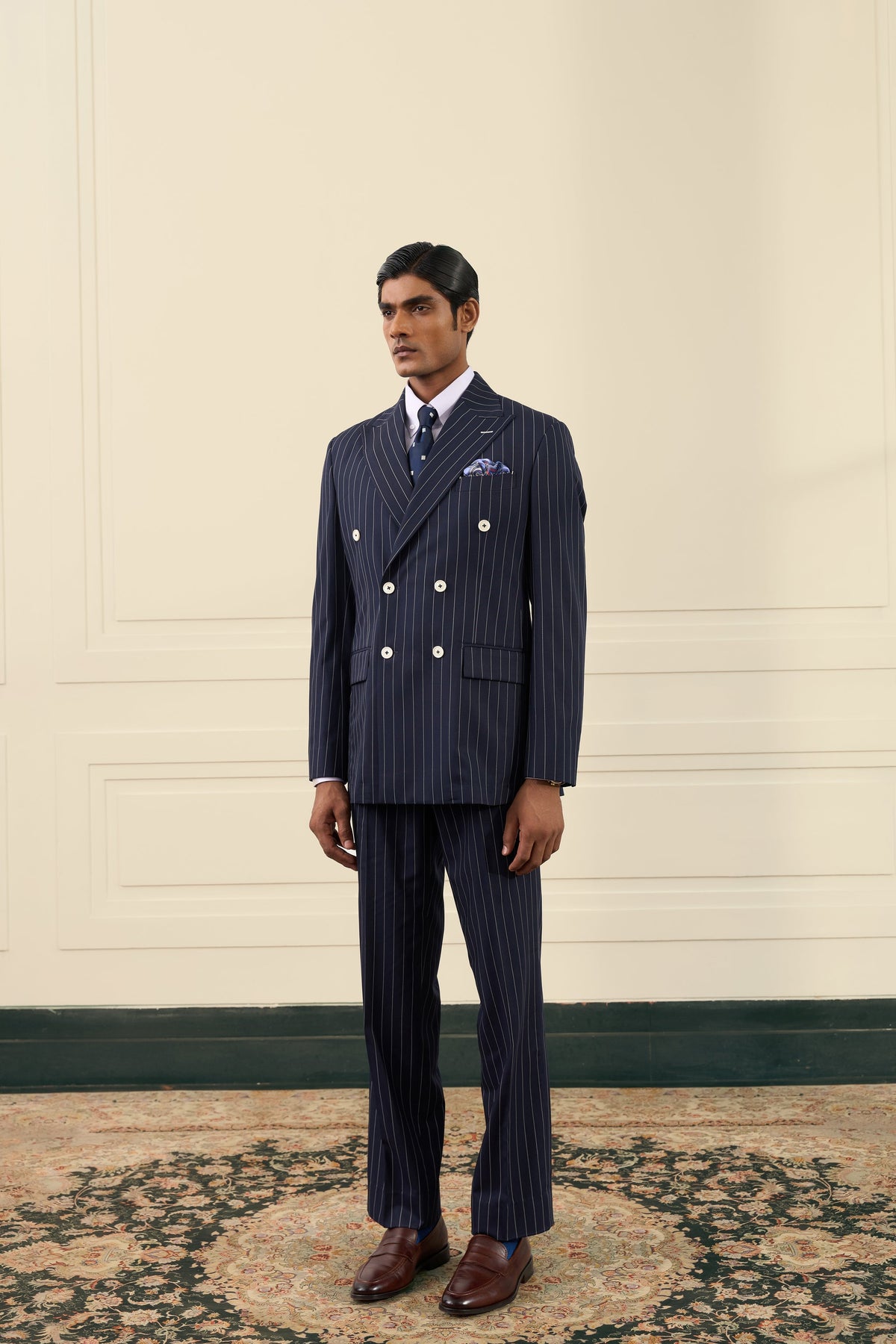 Navy Pinstripe Double-Breasted Suit Gargee