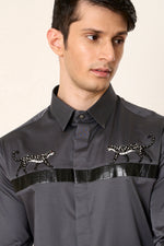 Grey Leopard Embroidered Shirt