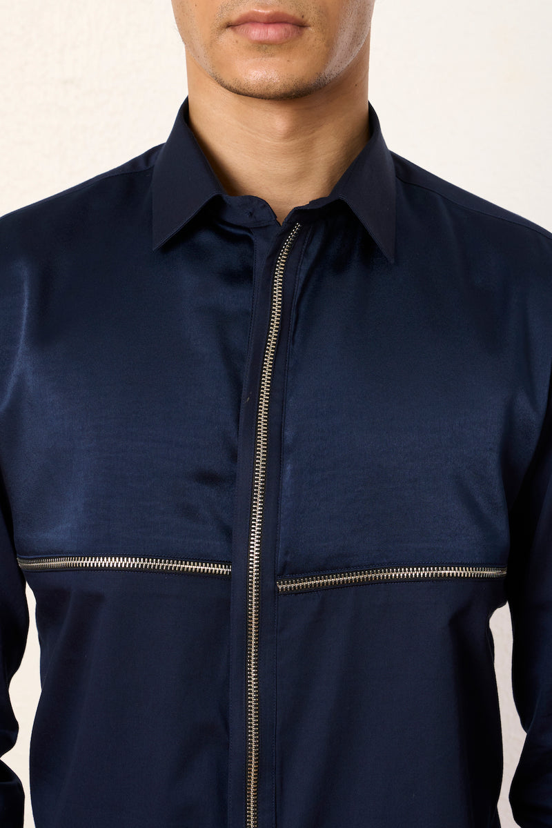Blue Opulent Zipper Shirt