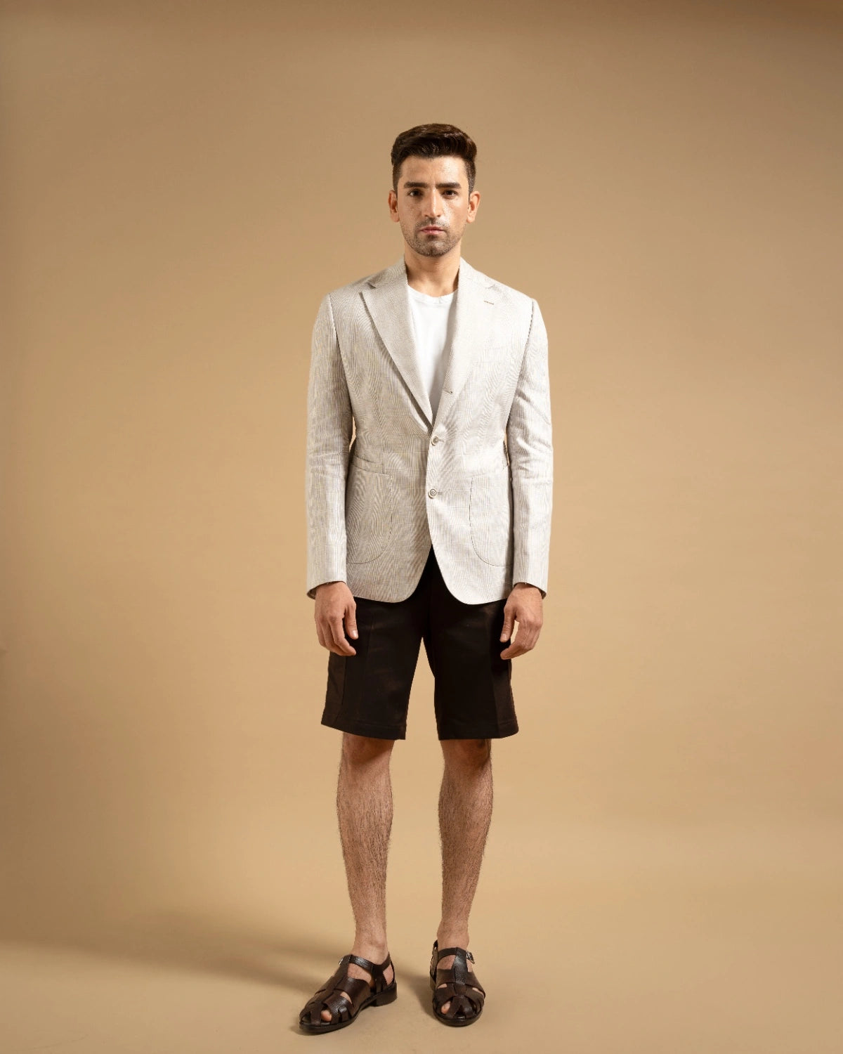 Grey Plaid Linen Casual Blazer Gargee