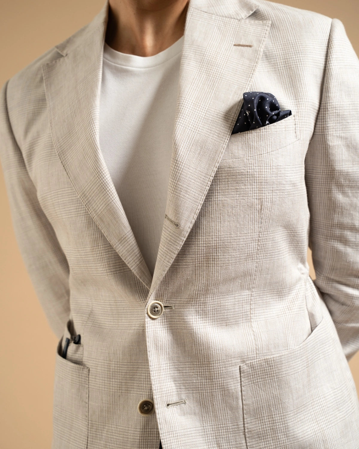 Grey Plaid Linen Casual Blazer Gargee