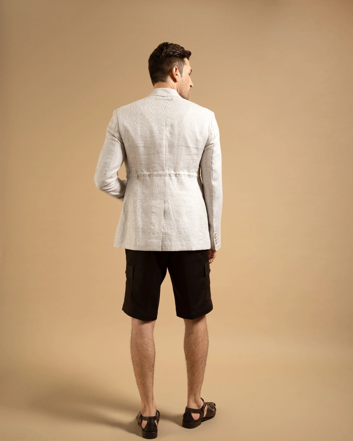 Grey Plaid Linen Casual Blazer Gargee