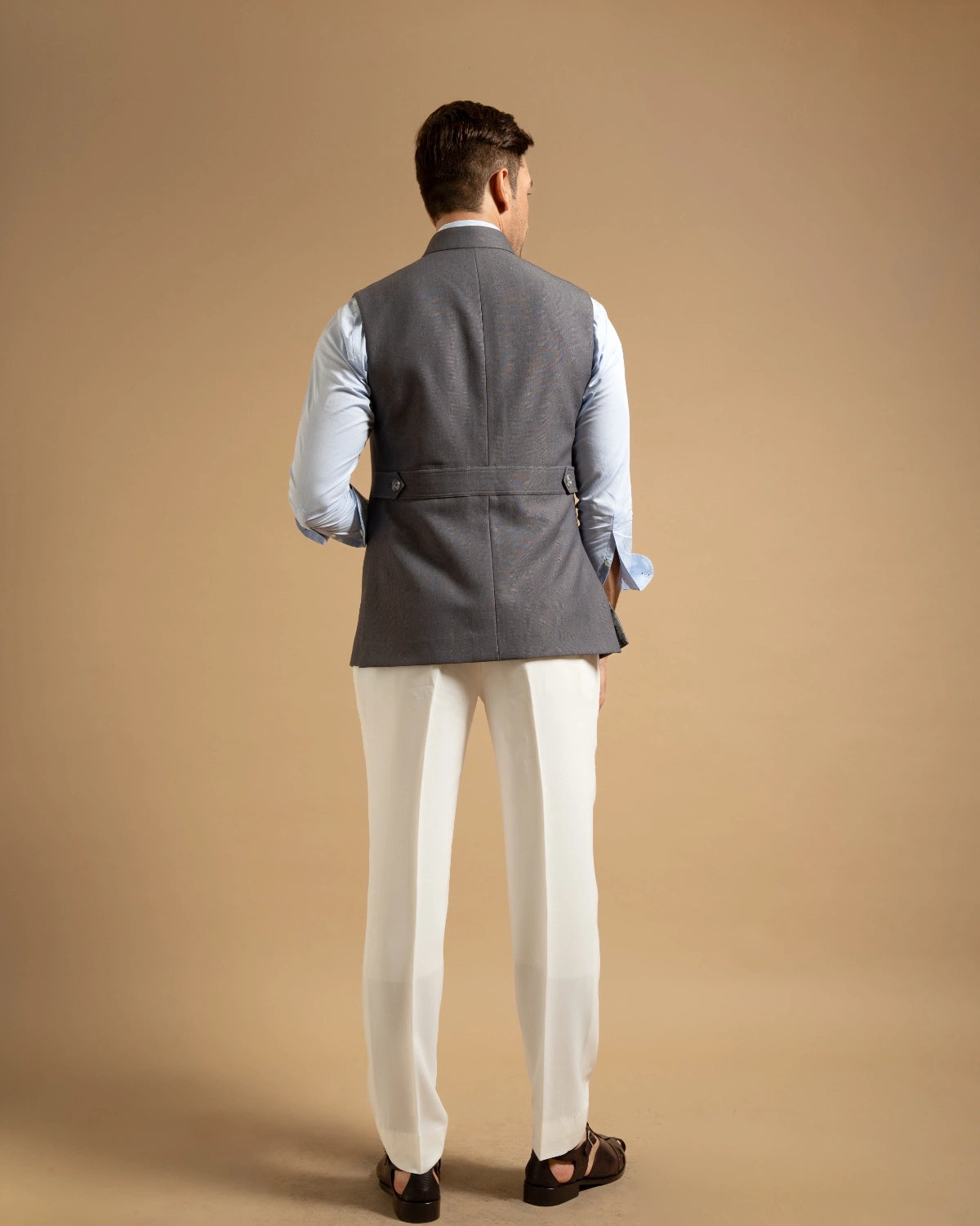 Grey Textured Strechable Down-Vest Gargee