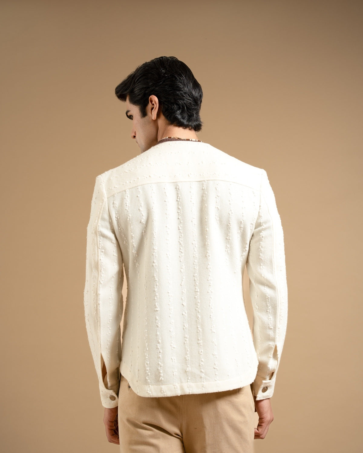 Ivory Textured Bandhgala Style Shacket Gargee