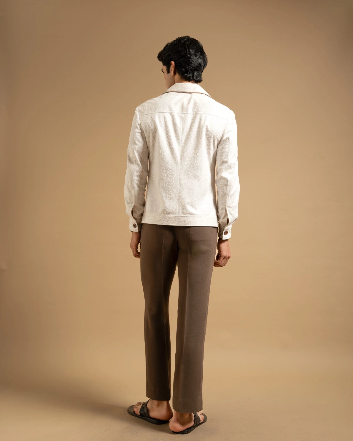 Ivory Textured Contrast Piped Jacket Gargee