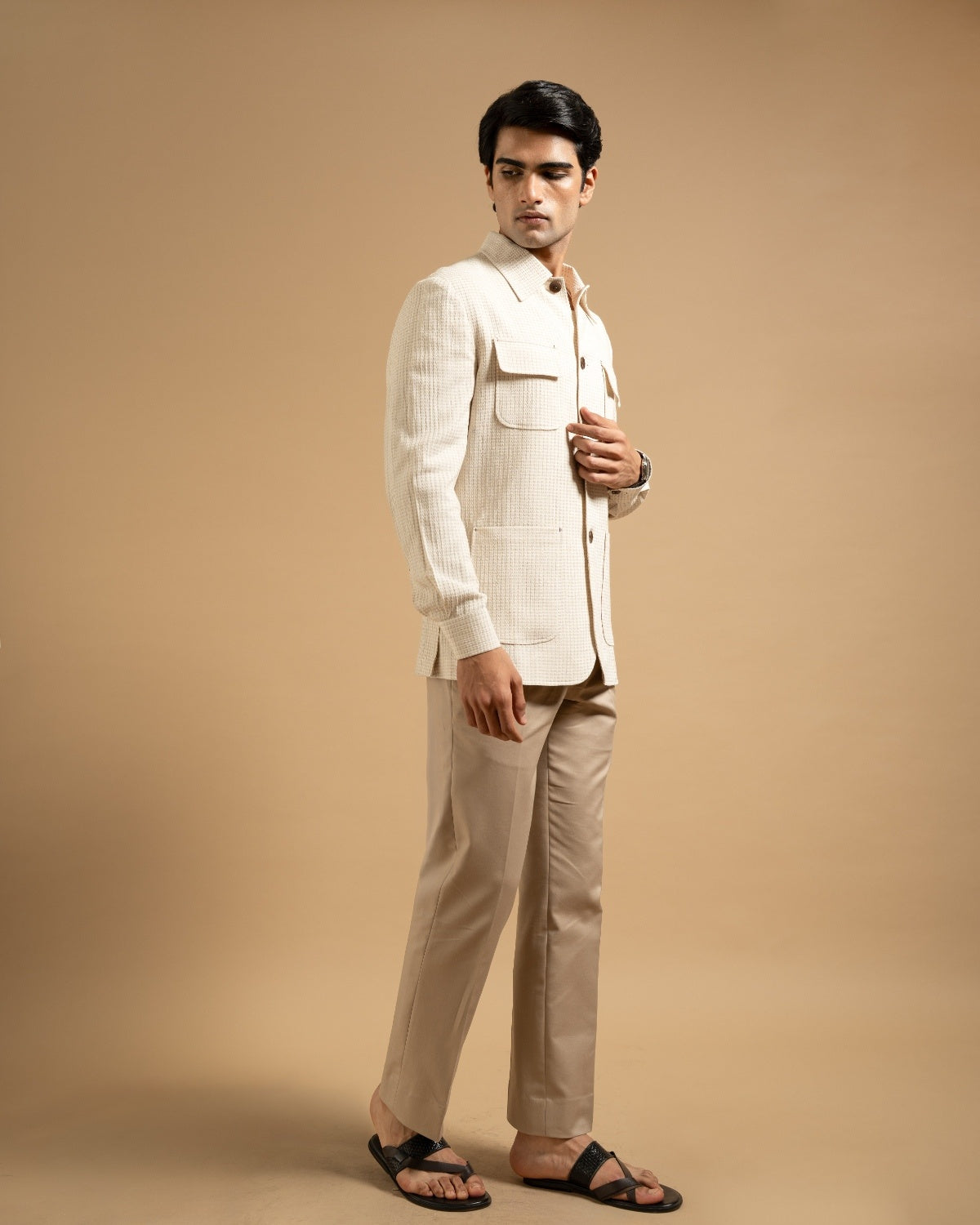 Ivory Textured Waffle Weave Shacket Gargee