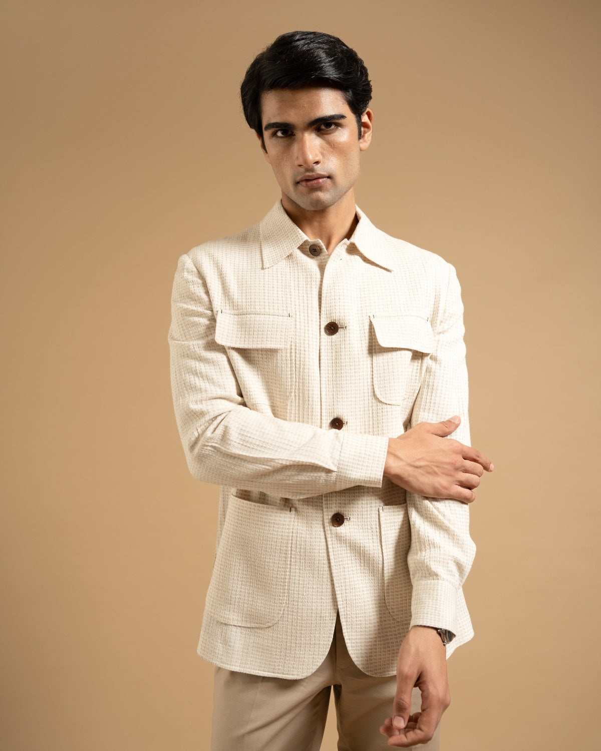 Ivory Textured Waffle Weave Shacket Gargee
