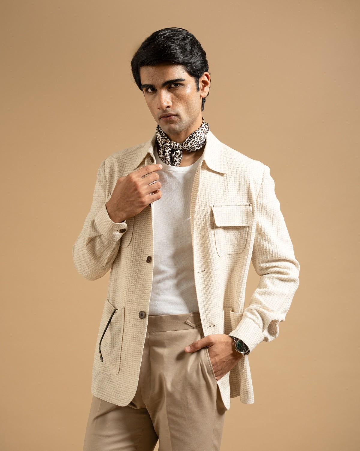 Ivory Textured Waffle Weave Shacket Gargee