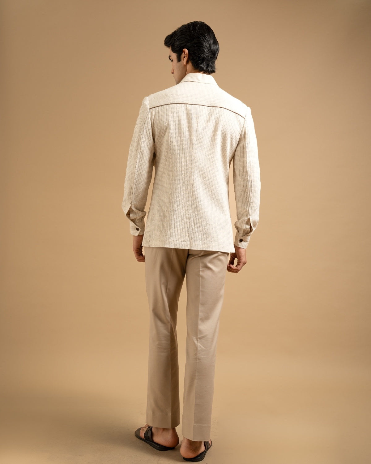 Ivory Textured Waffle Weave Shacket Gargee