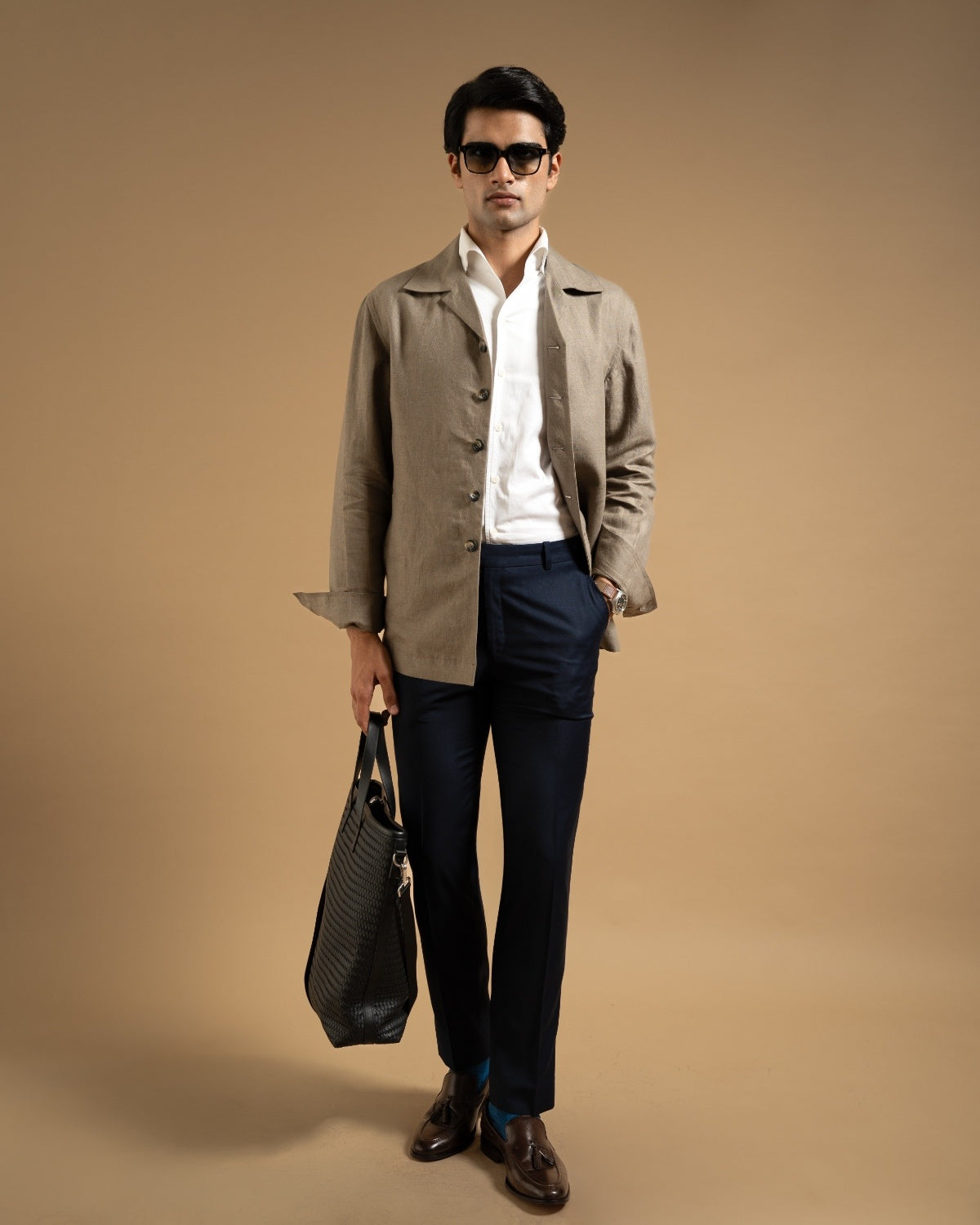 Khakhi Linen Relaxed Fit Shacket Gargee