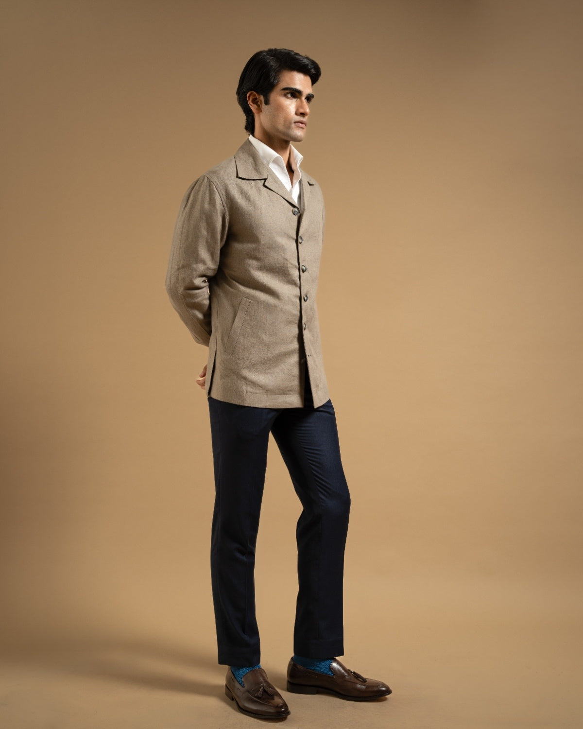 Khakhi Linen Relaxed Fit Shacket Gargee