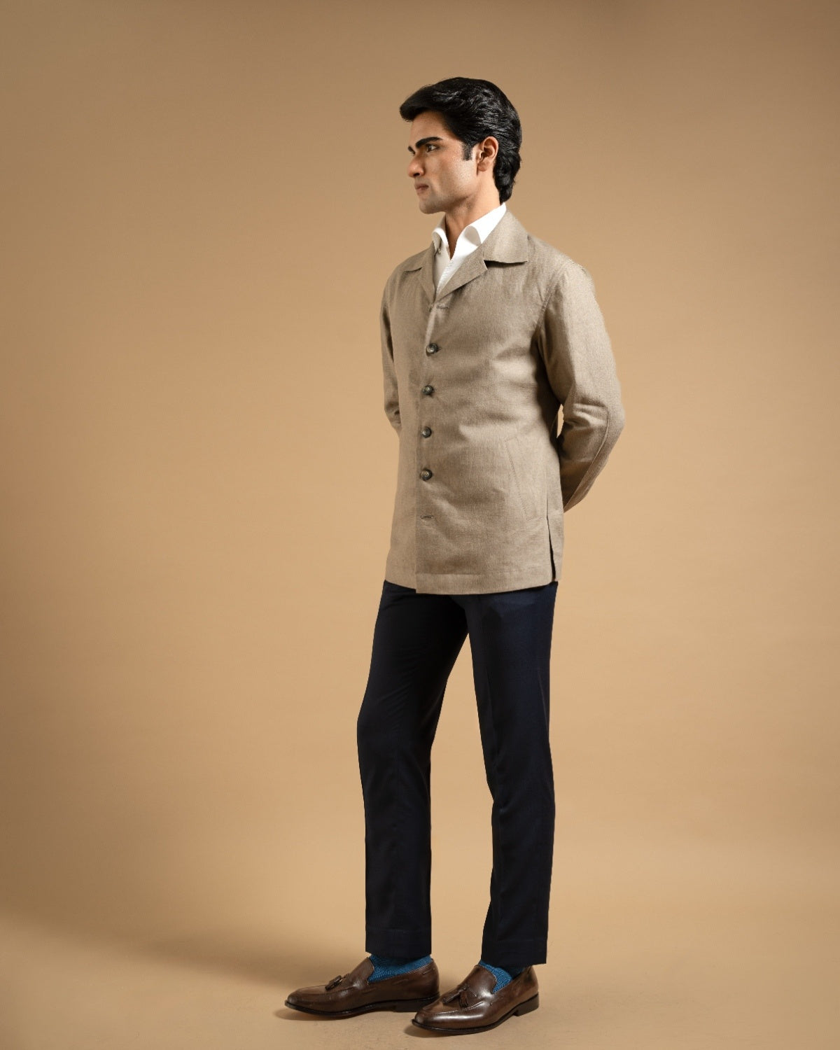 Khakhi Linen Relaxed Fit Shacket Gargee
