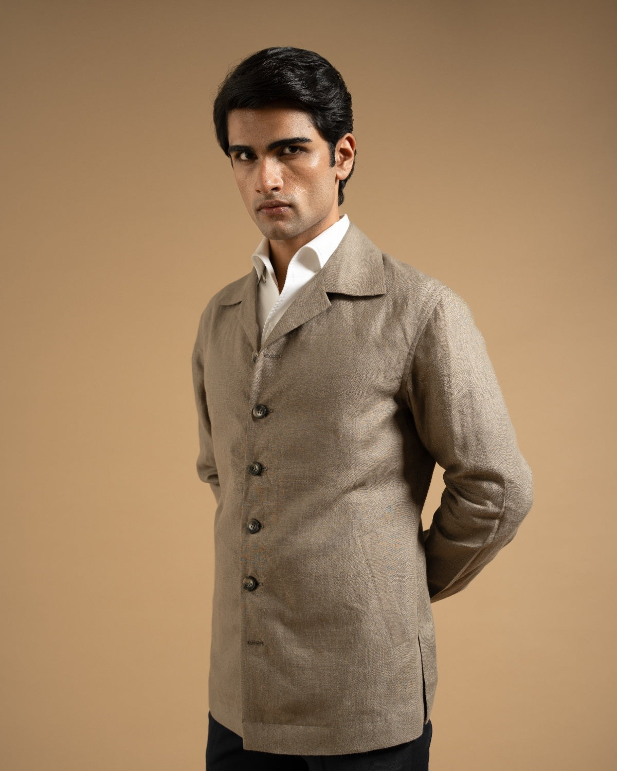 Khakhi Linen Relaxed Fit Shacket Gargee