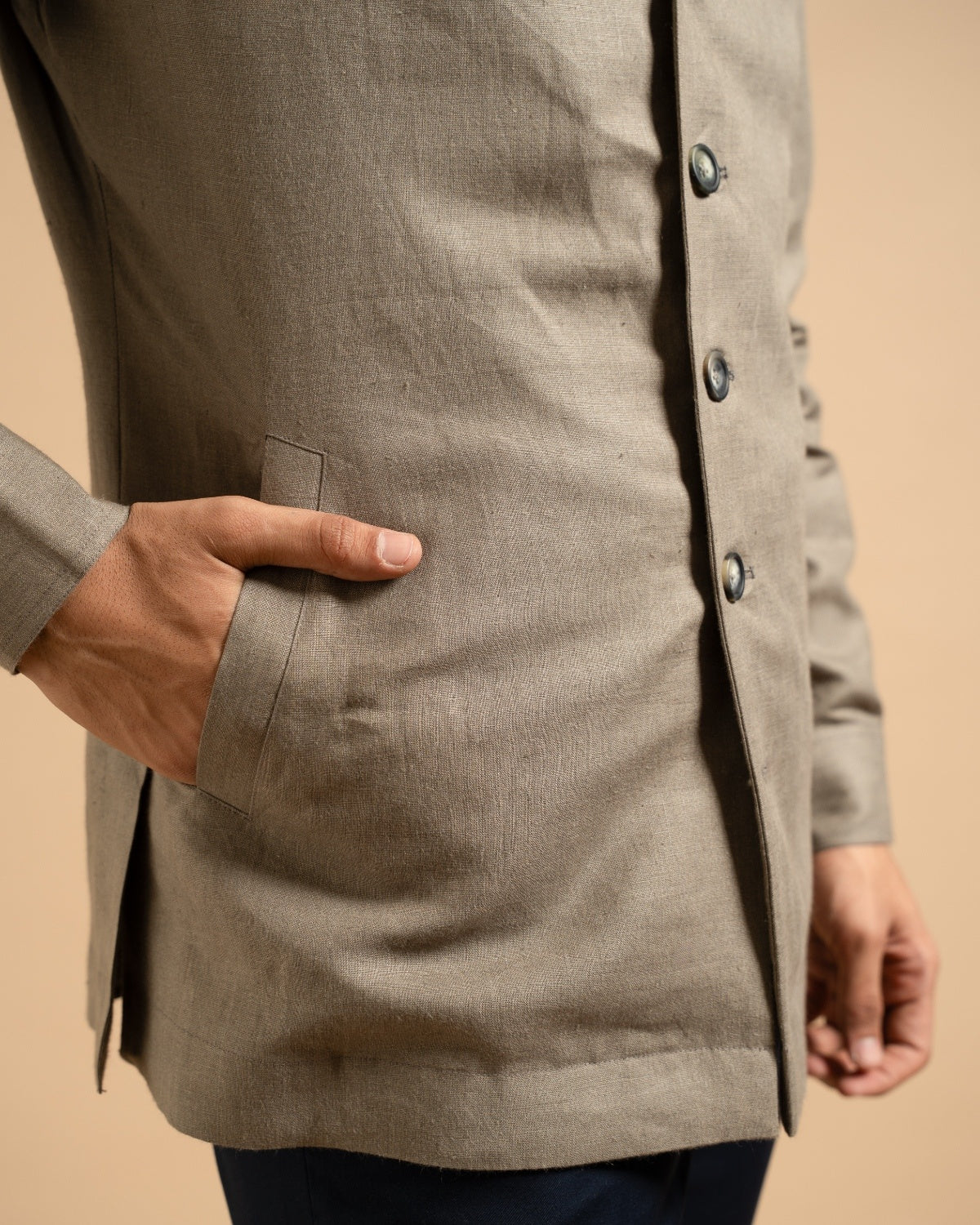 Khakhi Linen Relaxed Fit Shacket Gargee
