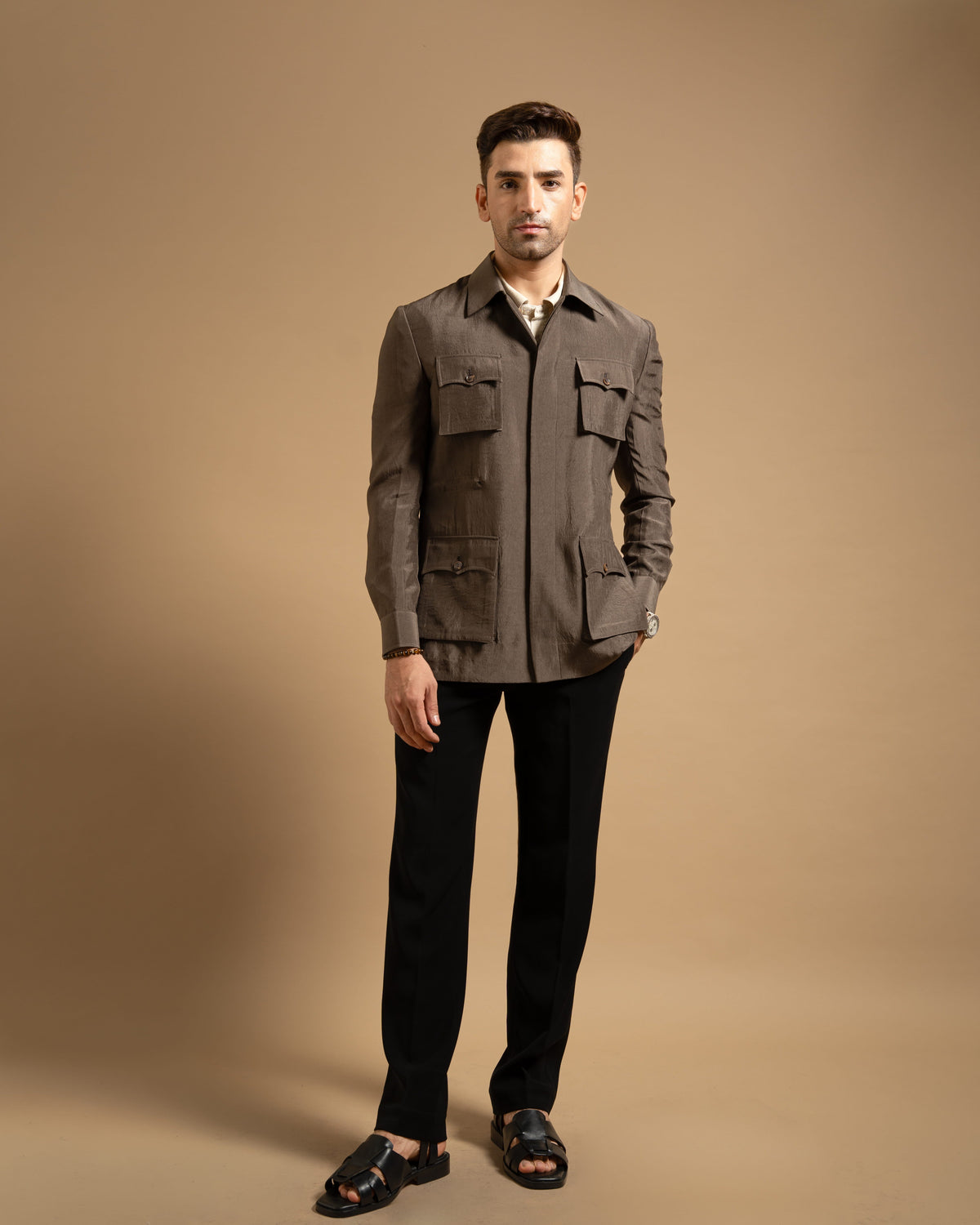 Khakhi Nomad Utility Pocket Shacket Gargee