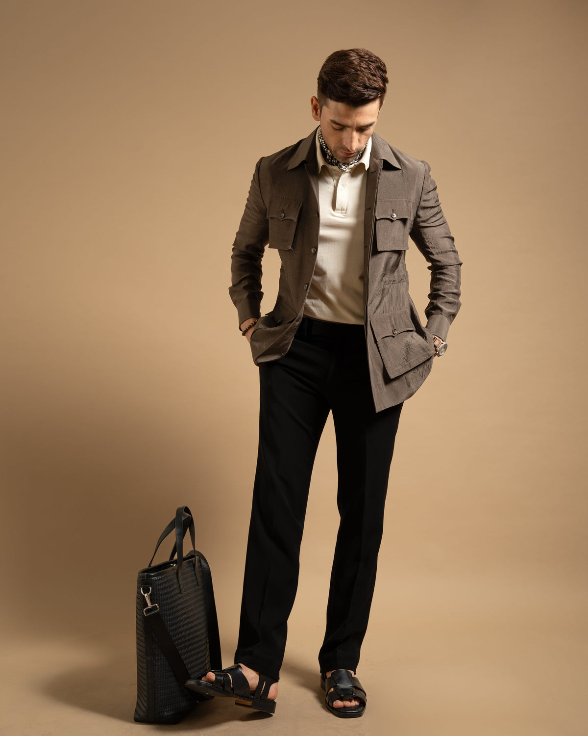 Khakhi Nomad Utility Pocket Shacket Gargee