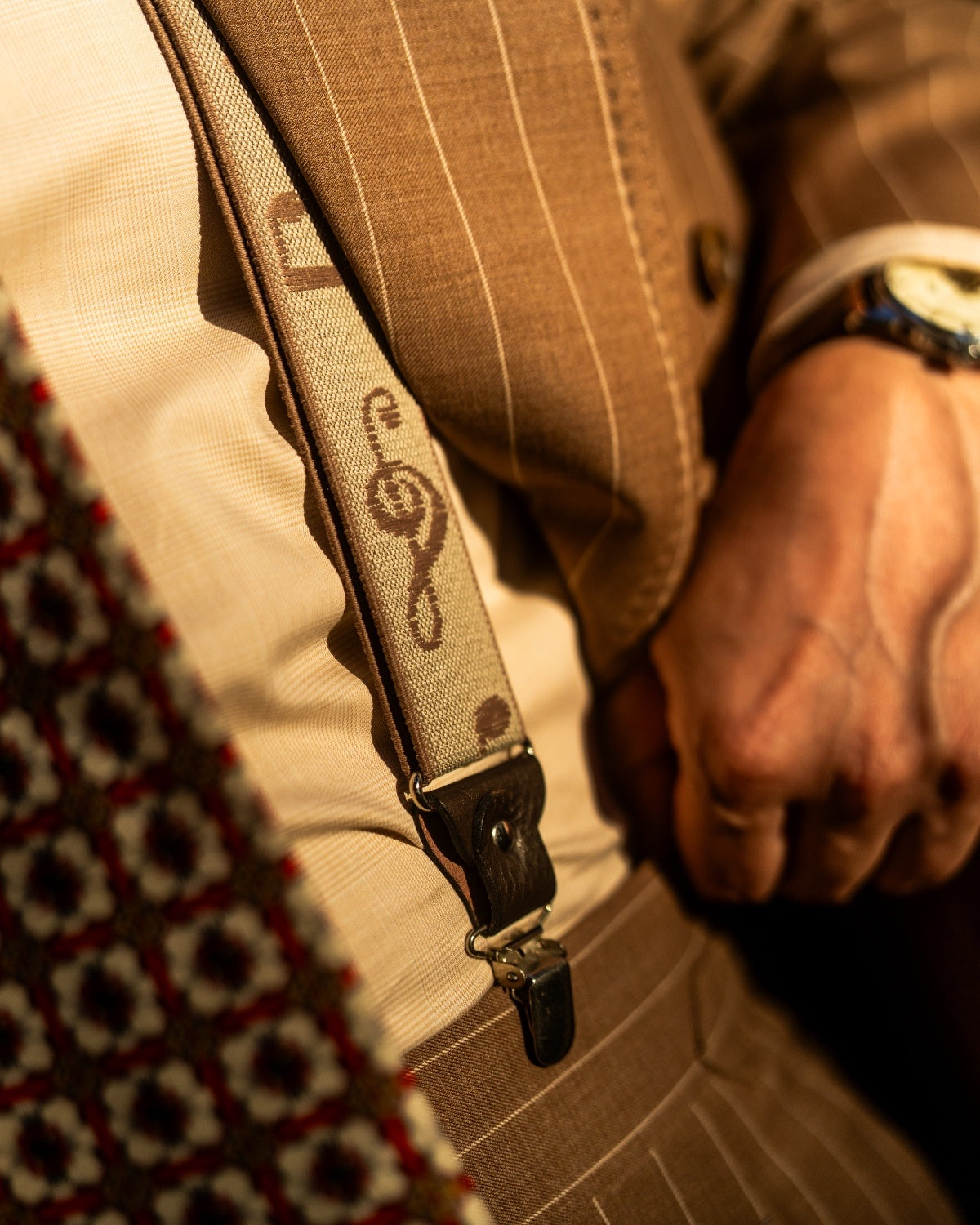Brown Double-Breasted Pinstripe Suit Gargee
