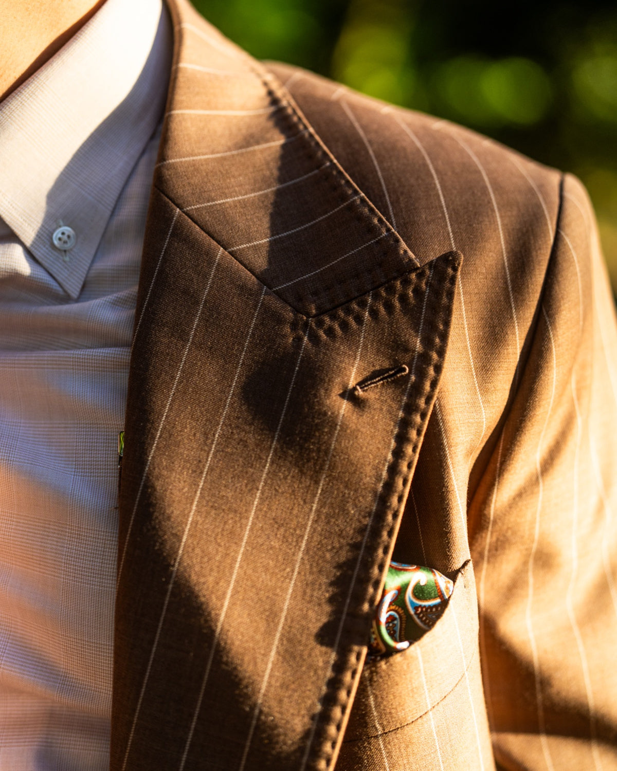 Brown Double-Breasted Pinstripe Suit Gargee