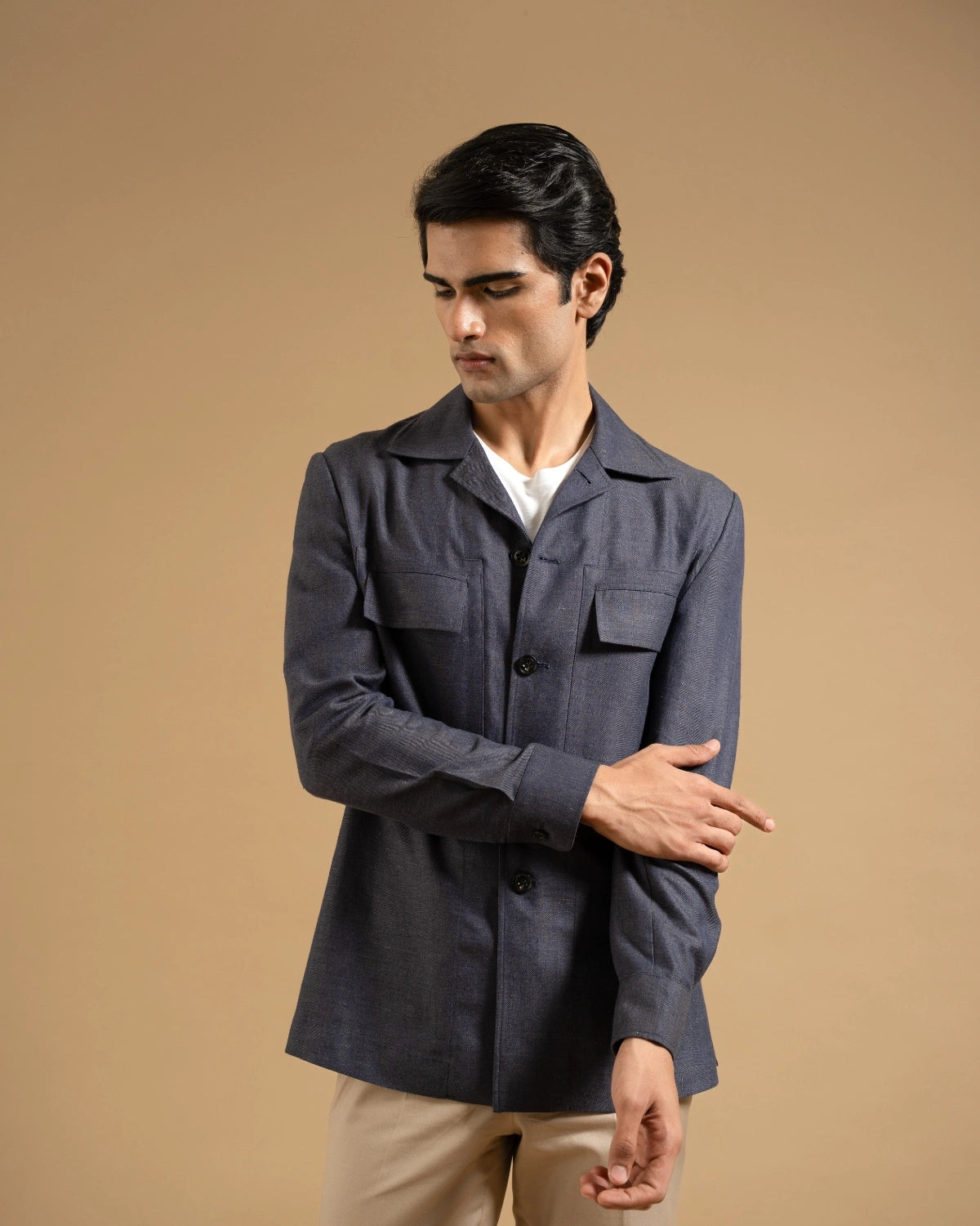 Midnight Linen Structured Shacket Gargee