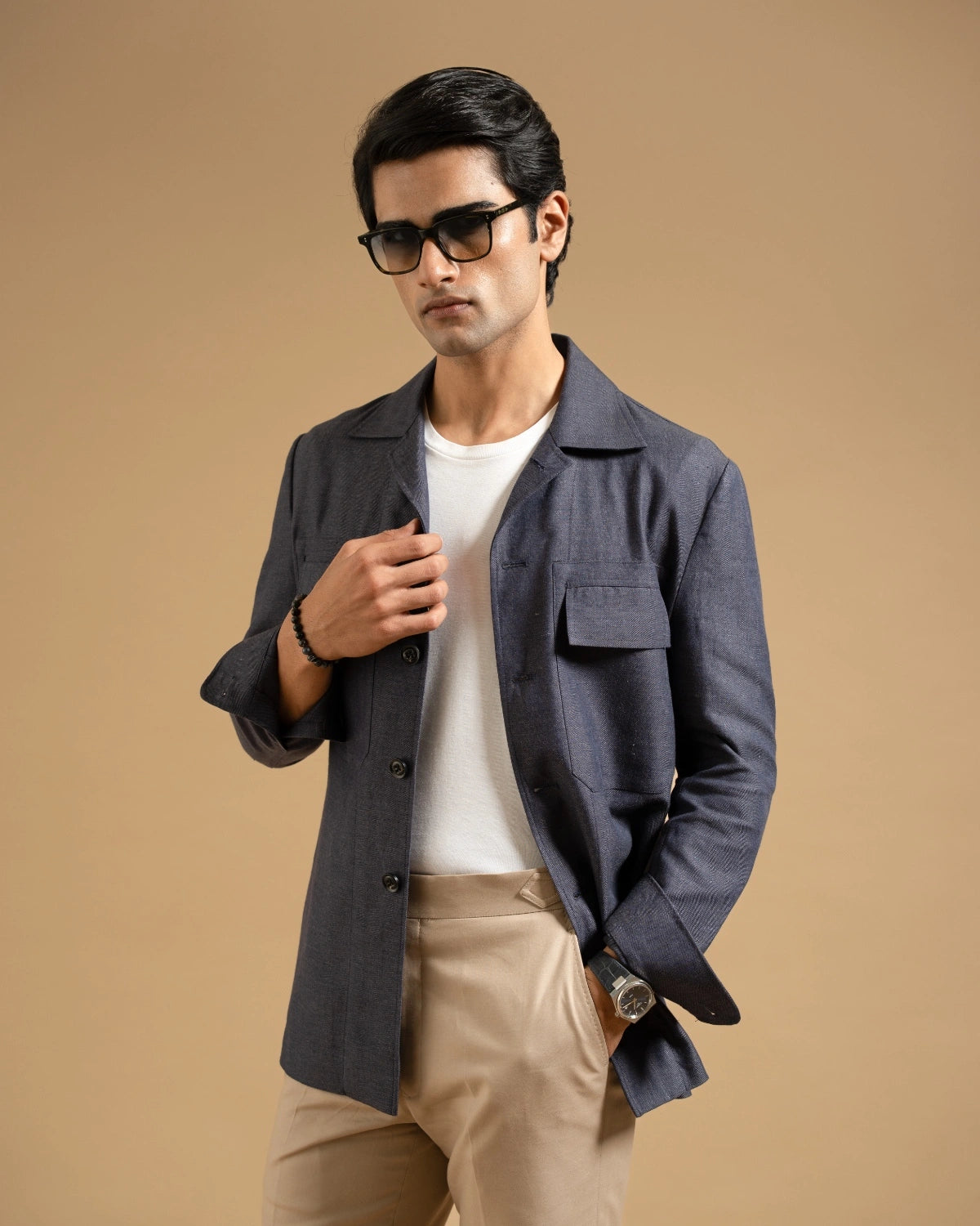 Midnight Linen Structured Shacket Gargee