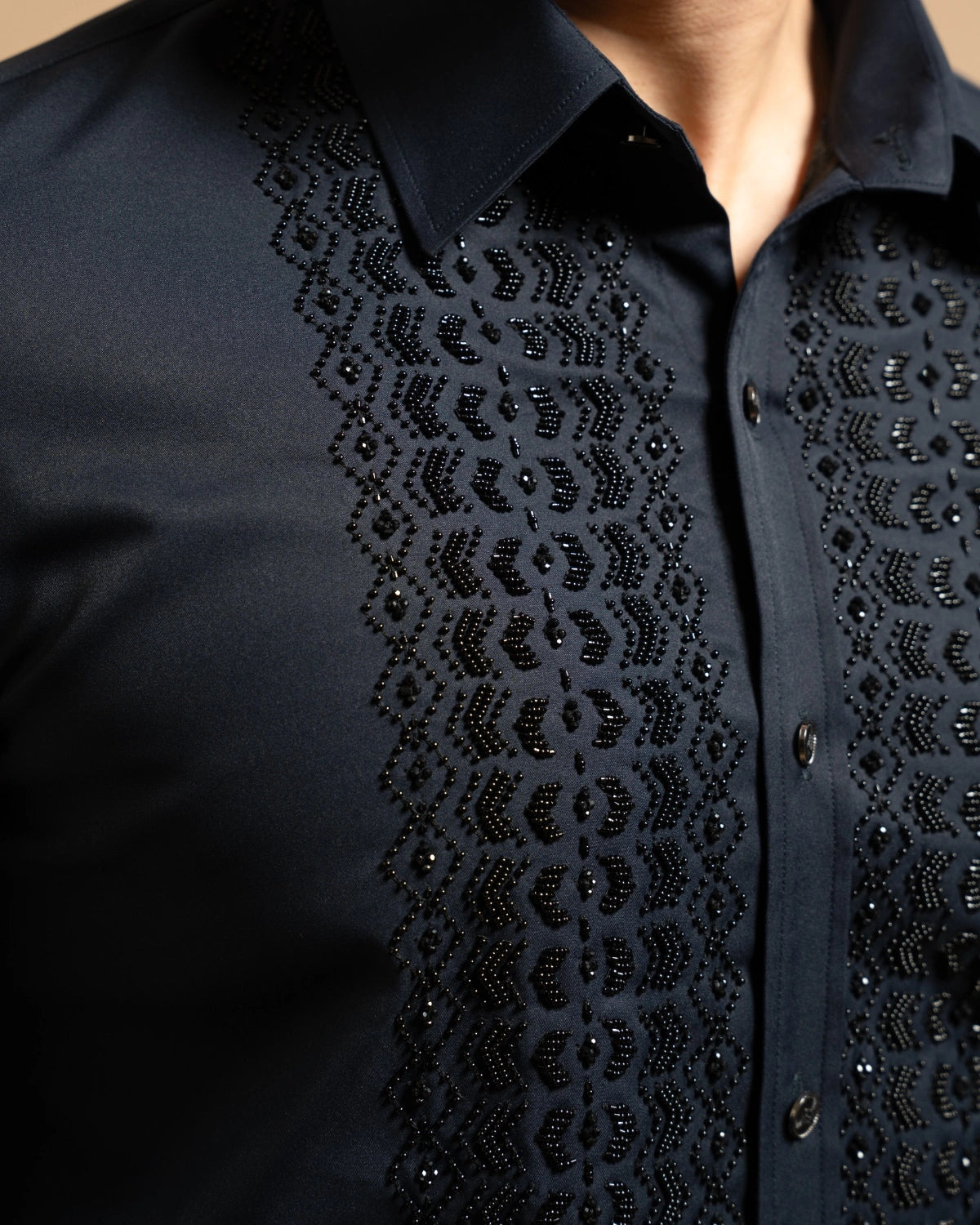 Midnight Textured Embroidered Panel Shirt Gargee