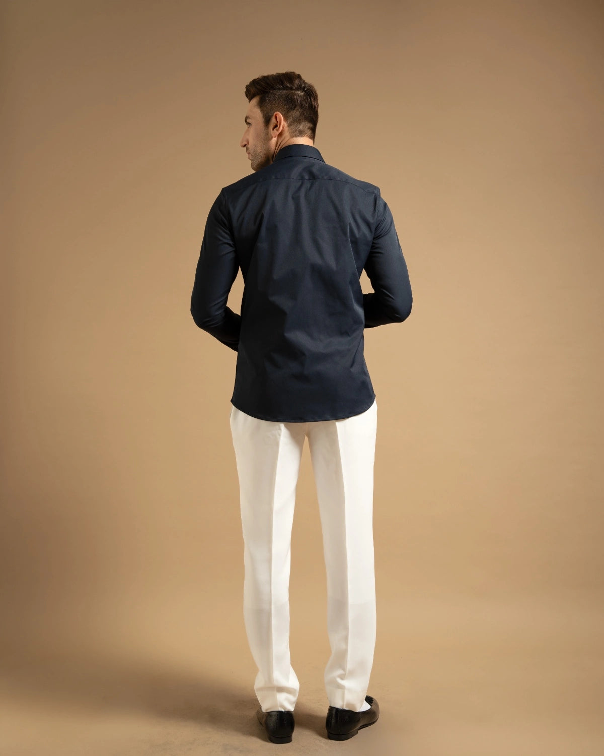Midnight Textured Embroidered Panel Shirt Gargee