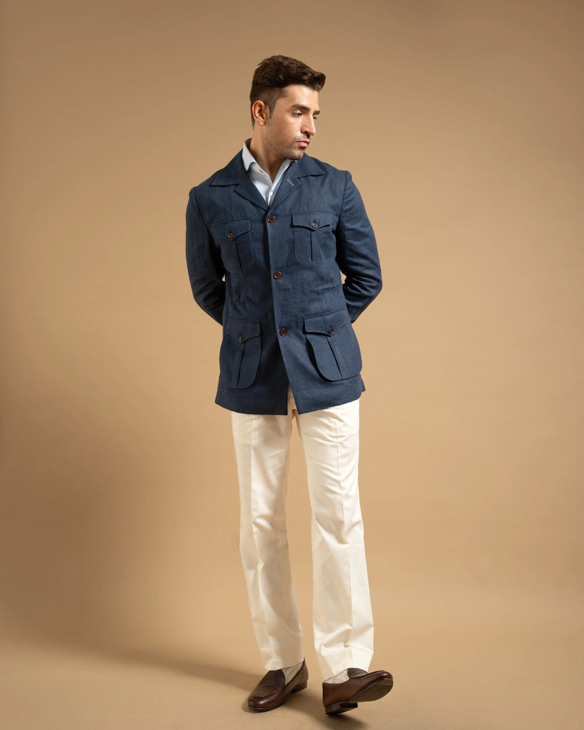 Navy Linen Utility Shacket Gargee