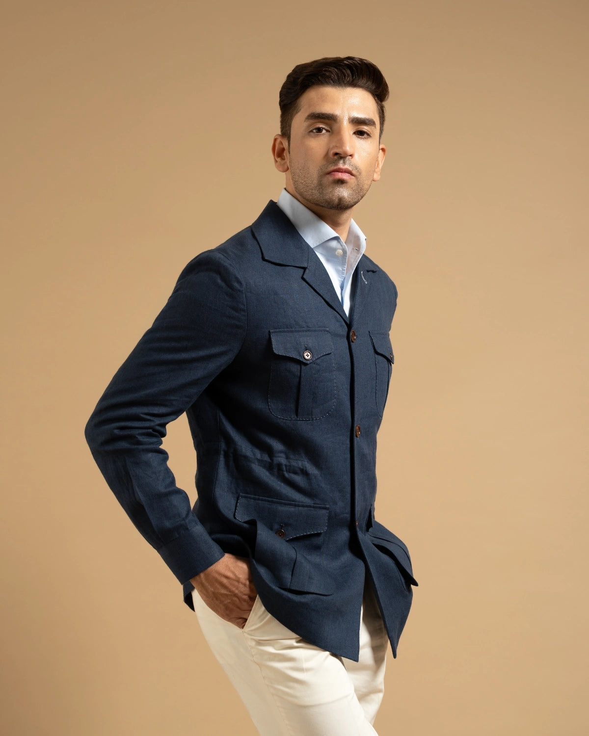 Navy Linen Utility Shacket Gargee