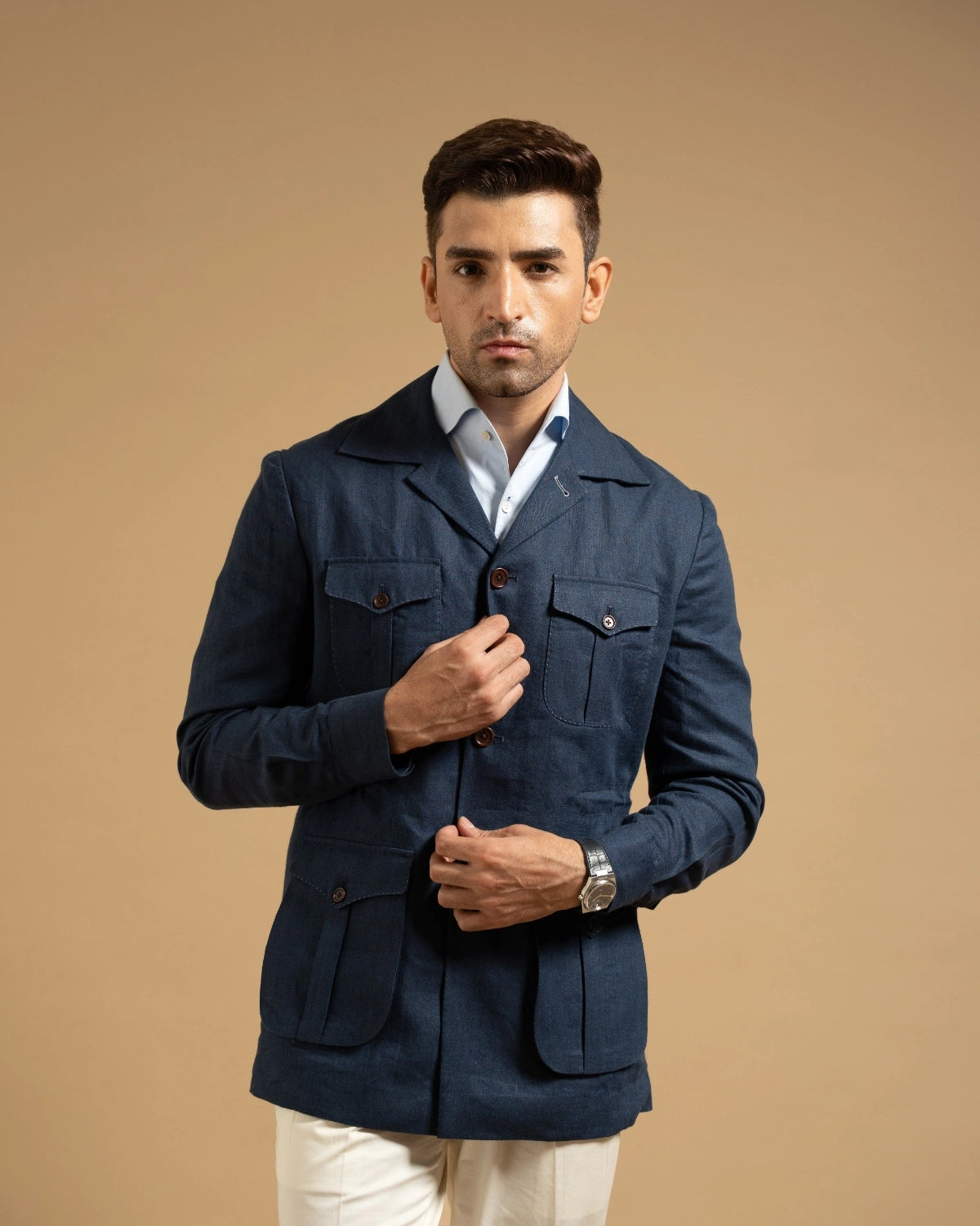Navy Linen Utility Shacket Gargee