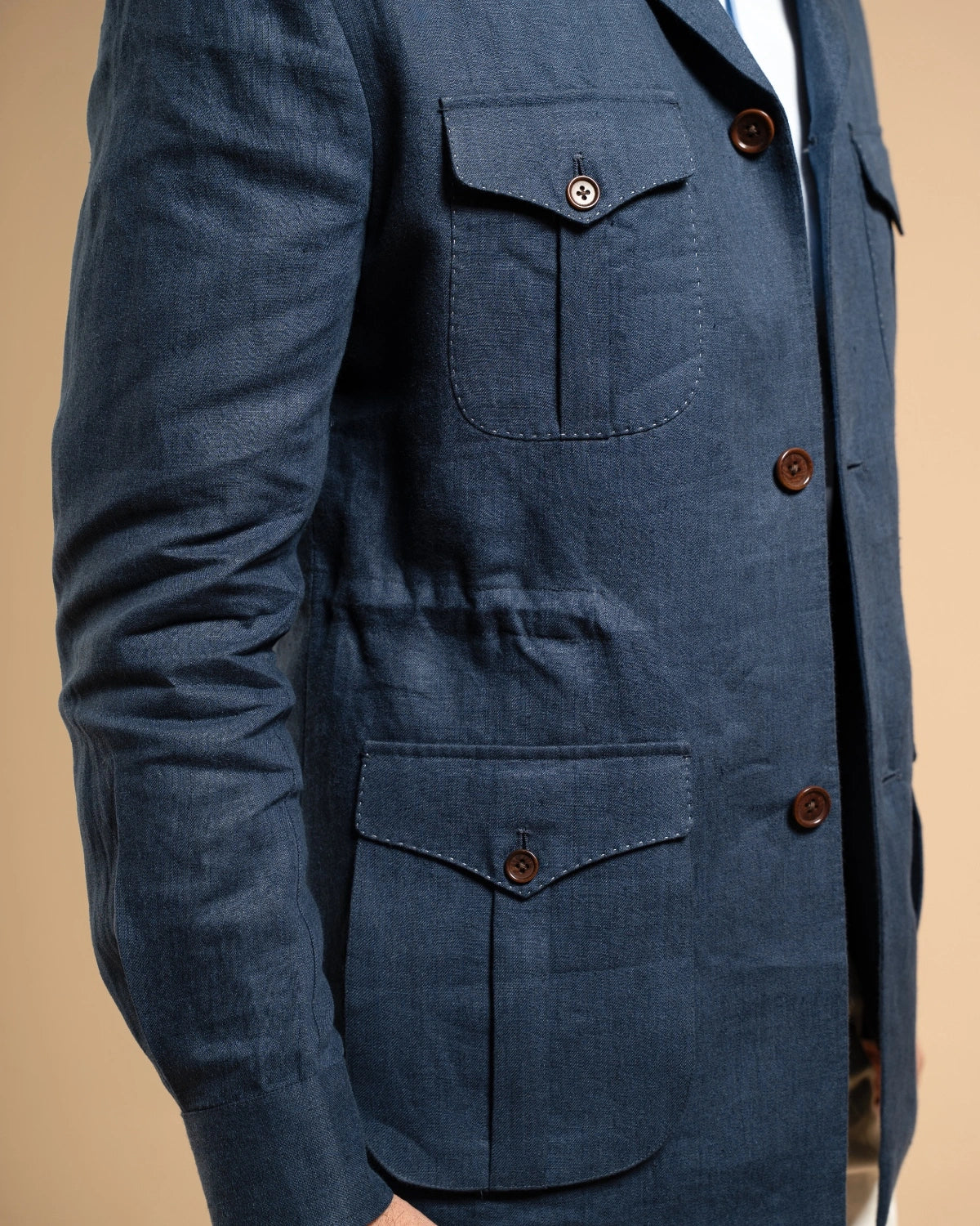 Navy Linen Utility Shacket Gargee