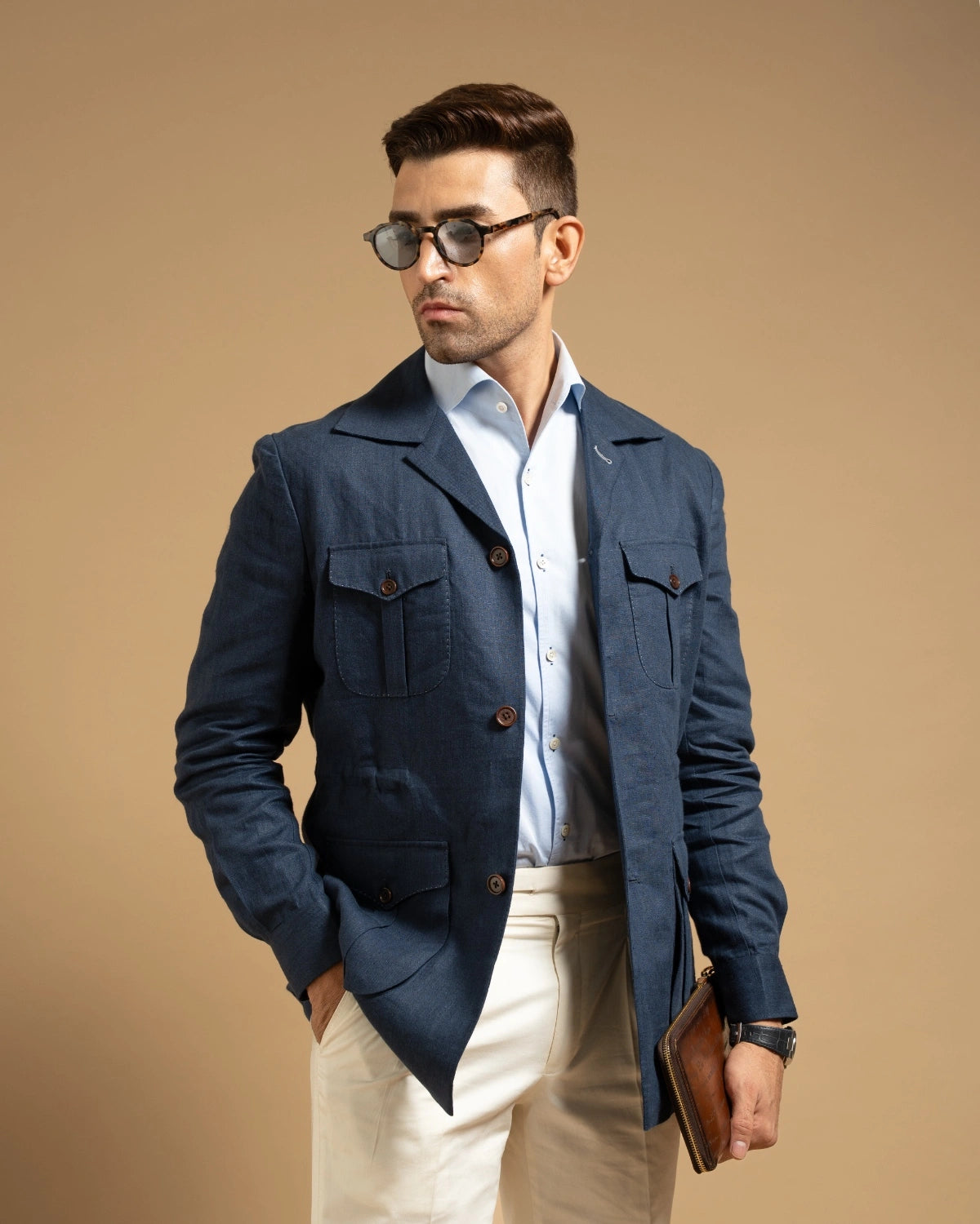 Navy Linen Utility Shacket Gargee