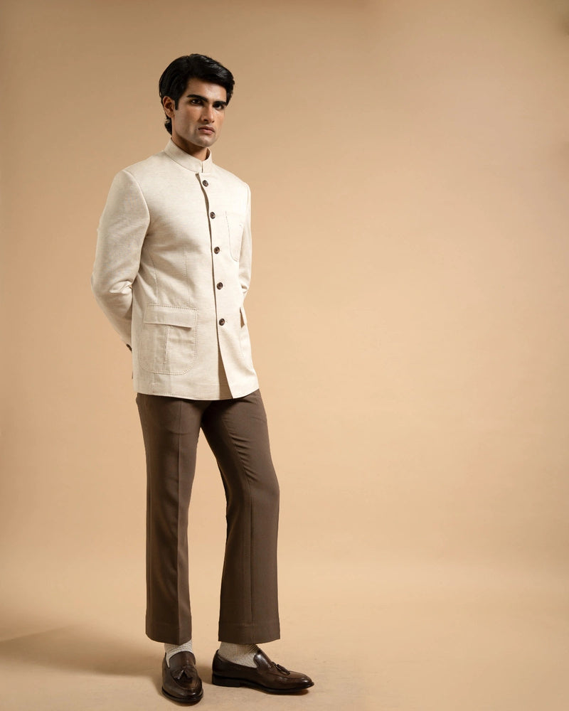 Off-White Cotton Linen Textured Bandhgala Gargee