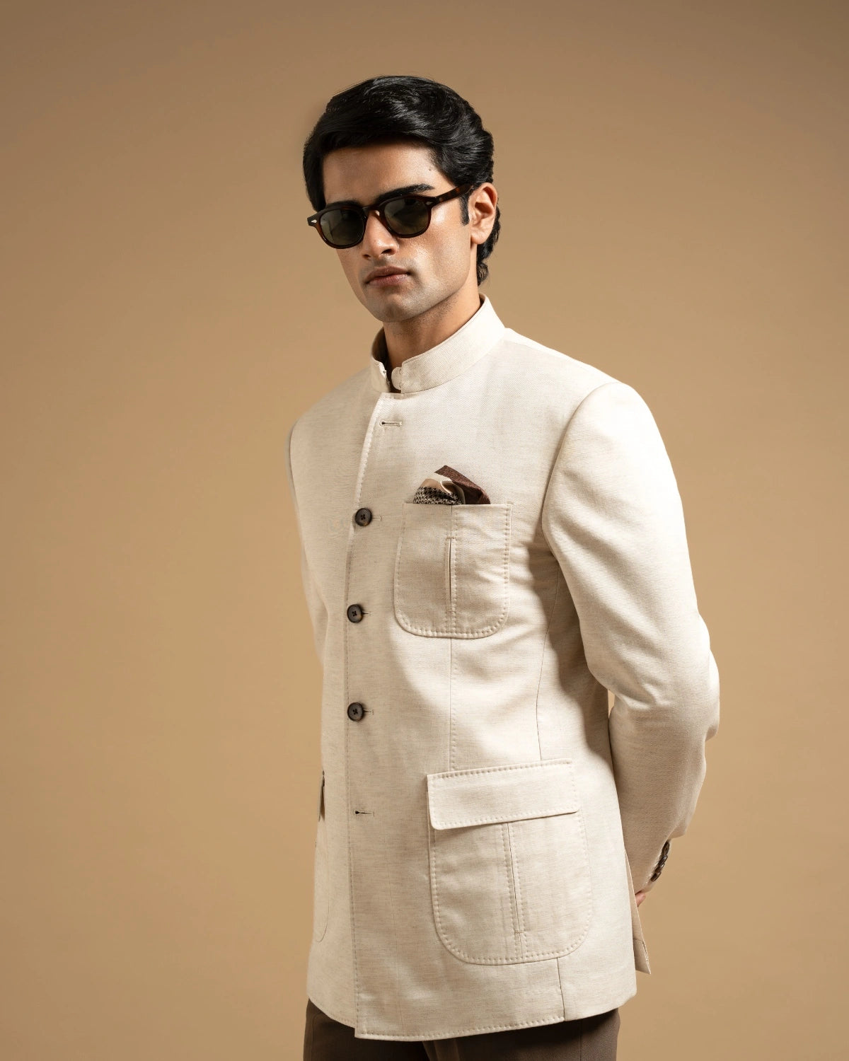 Off-White Cotton Linen Textured Bandhgala Gargee