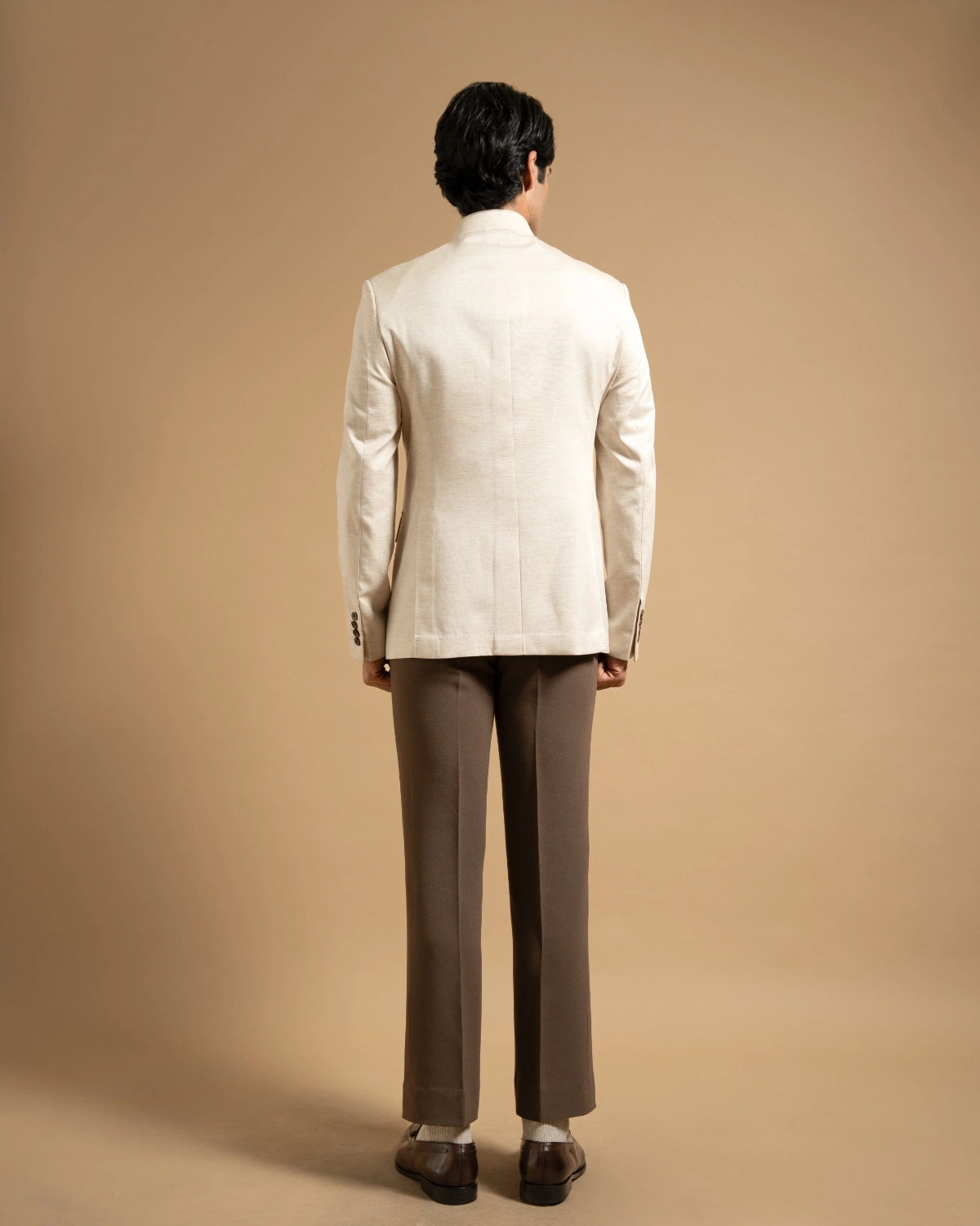 Off-White Cotton Linen Textured Bandhgala Gargee
