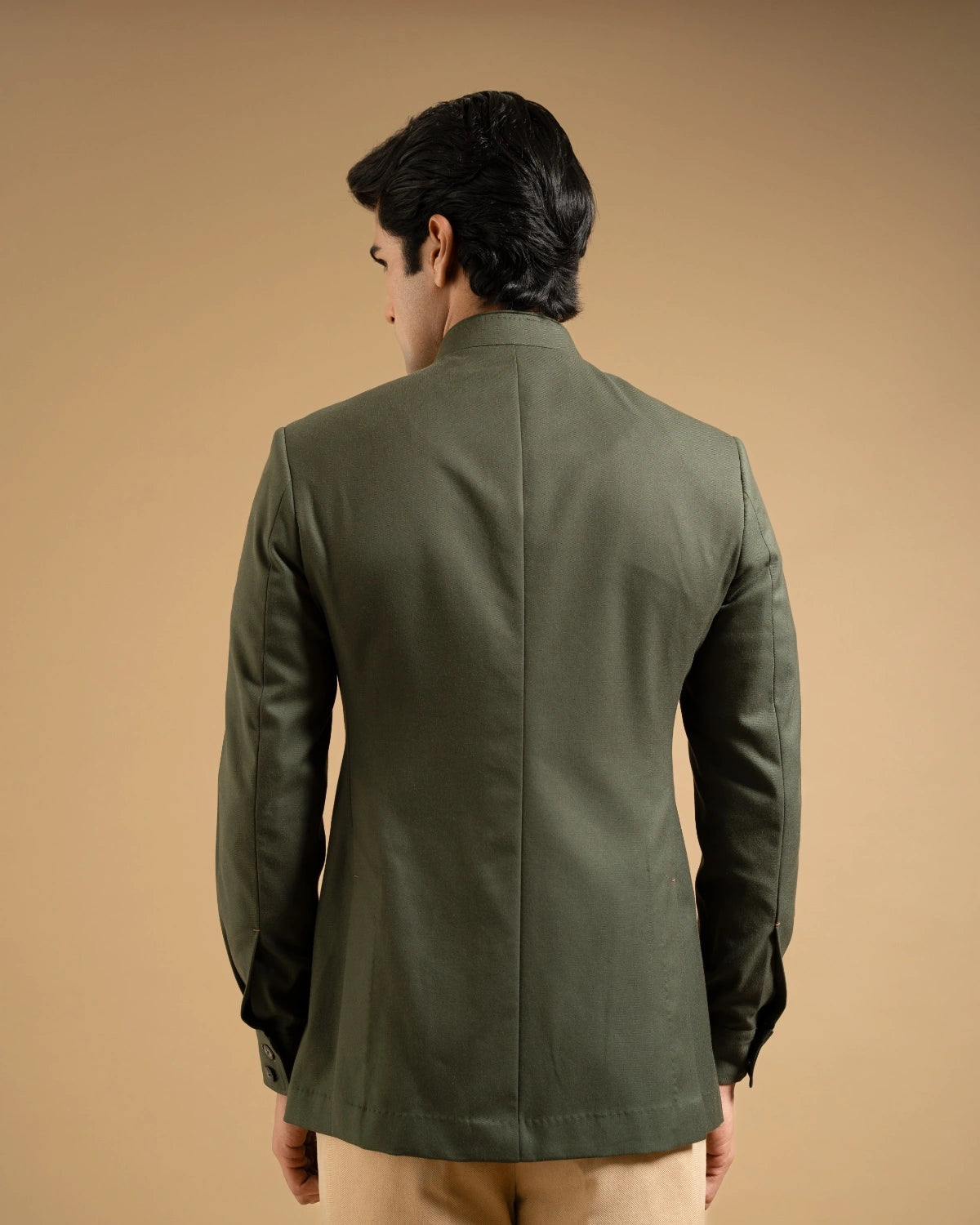 Olive Cotton Patch Pocket Bandhgala Gargee