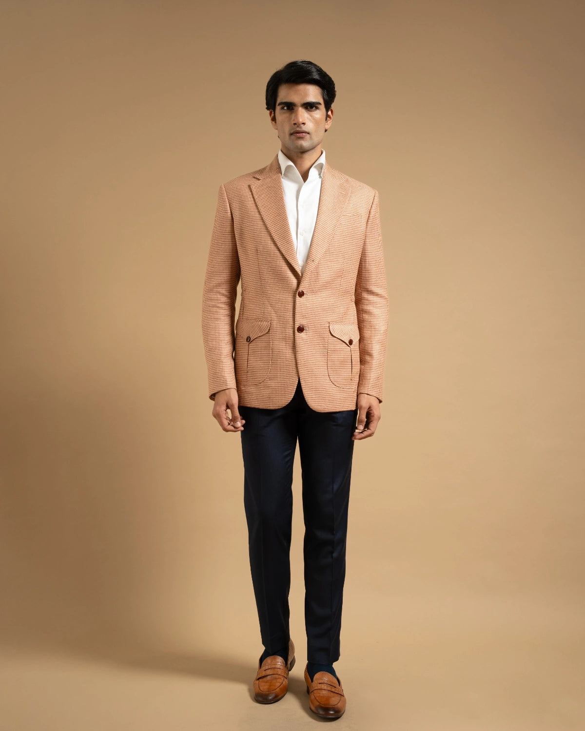 Peach Houndstooth Linen Blazer Gargee